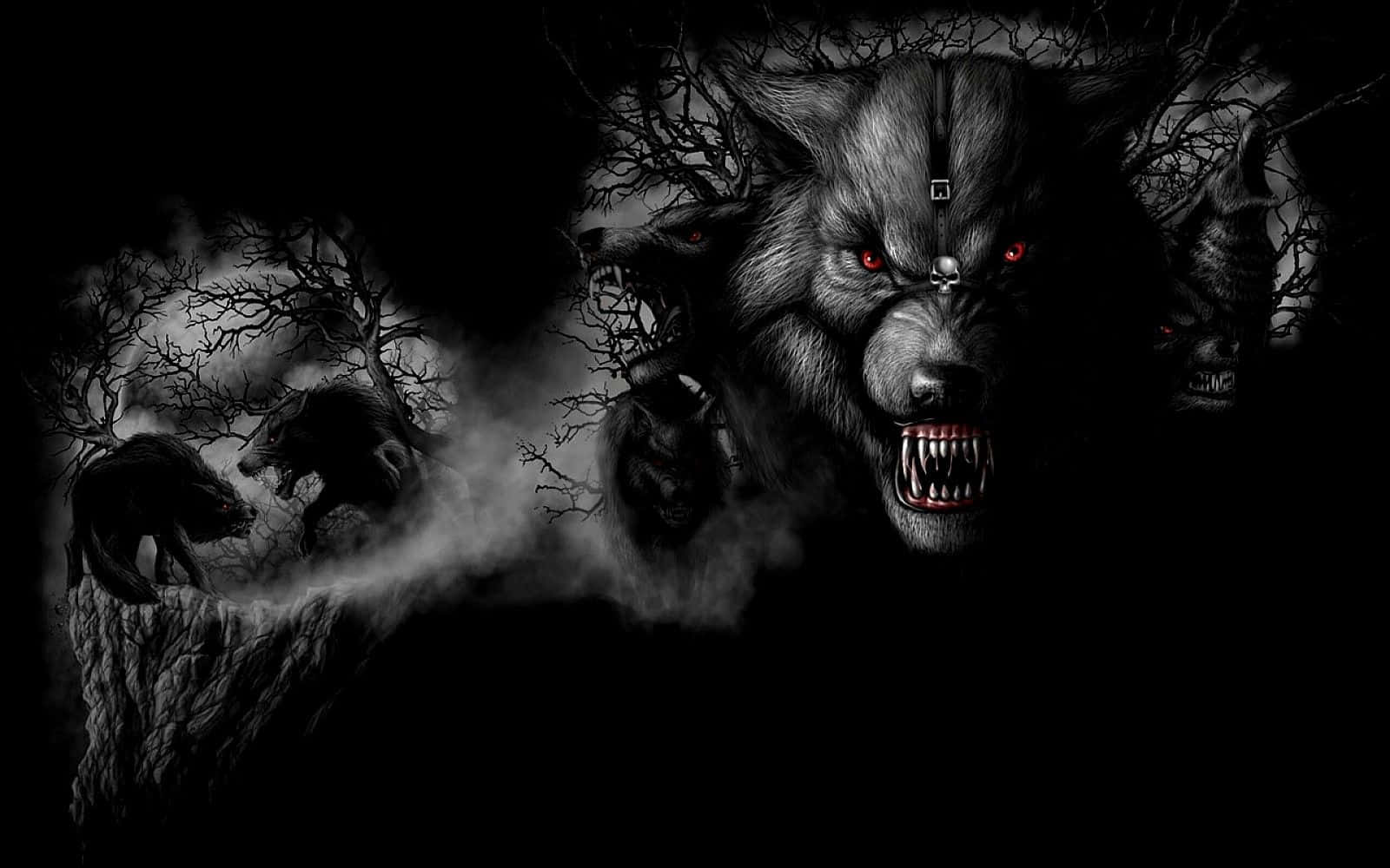 Cool Dark Desktop, neon pink lights, glowing red eyes, HD Desktop Wallpaper