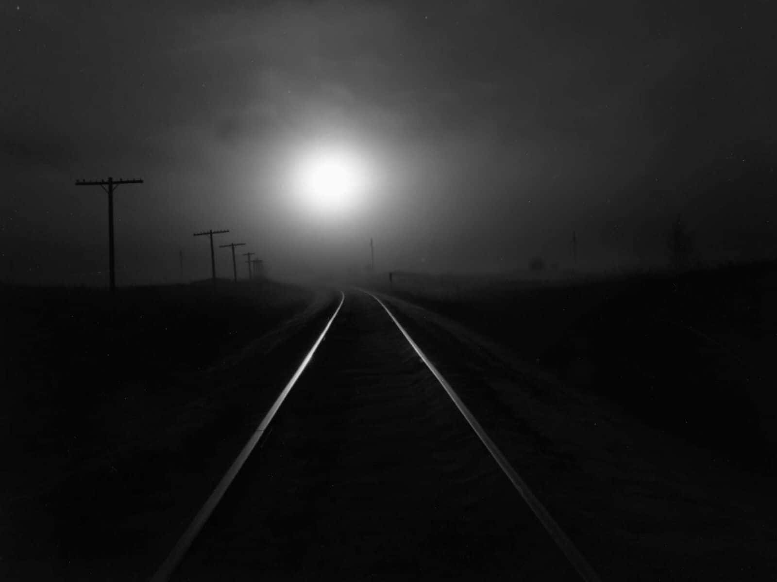 black and white photo, train track, fog, HD Desktop Wallpaper