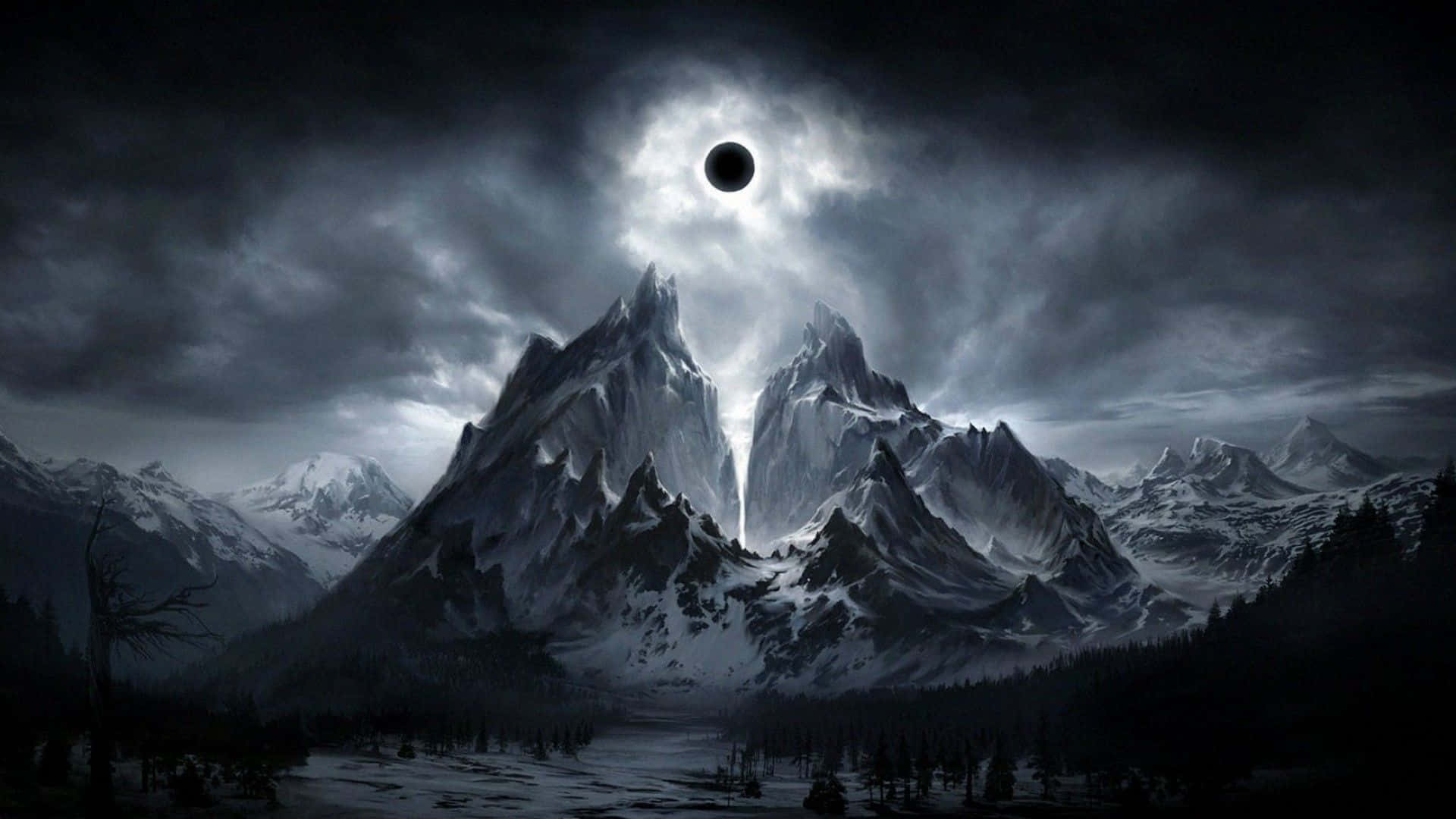 dark desktop, mountain range, dark sky, Full HD Desktop Wallpaper