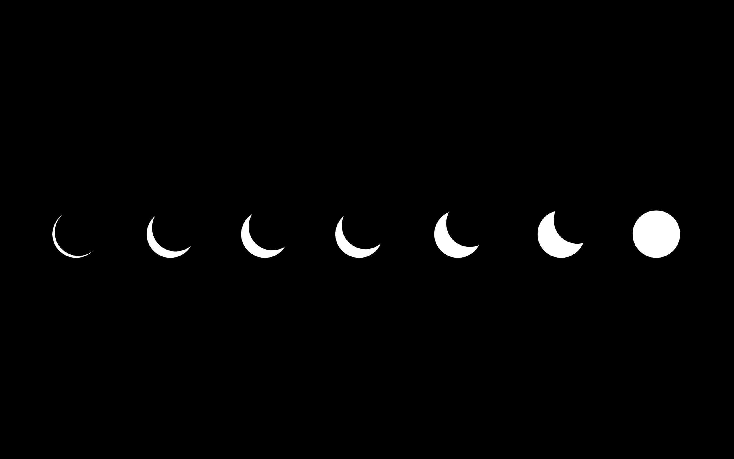 dark desktop, black background, white crescent moon phases, 2K Desktop Wallpaper