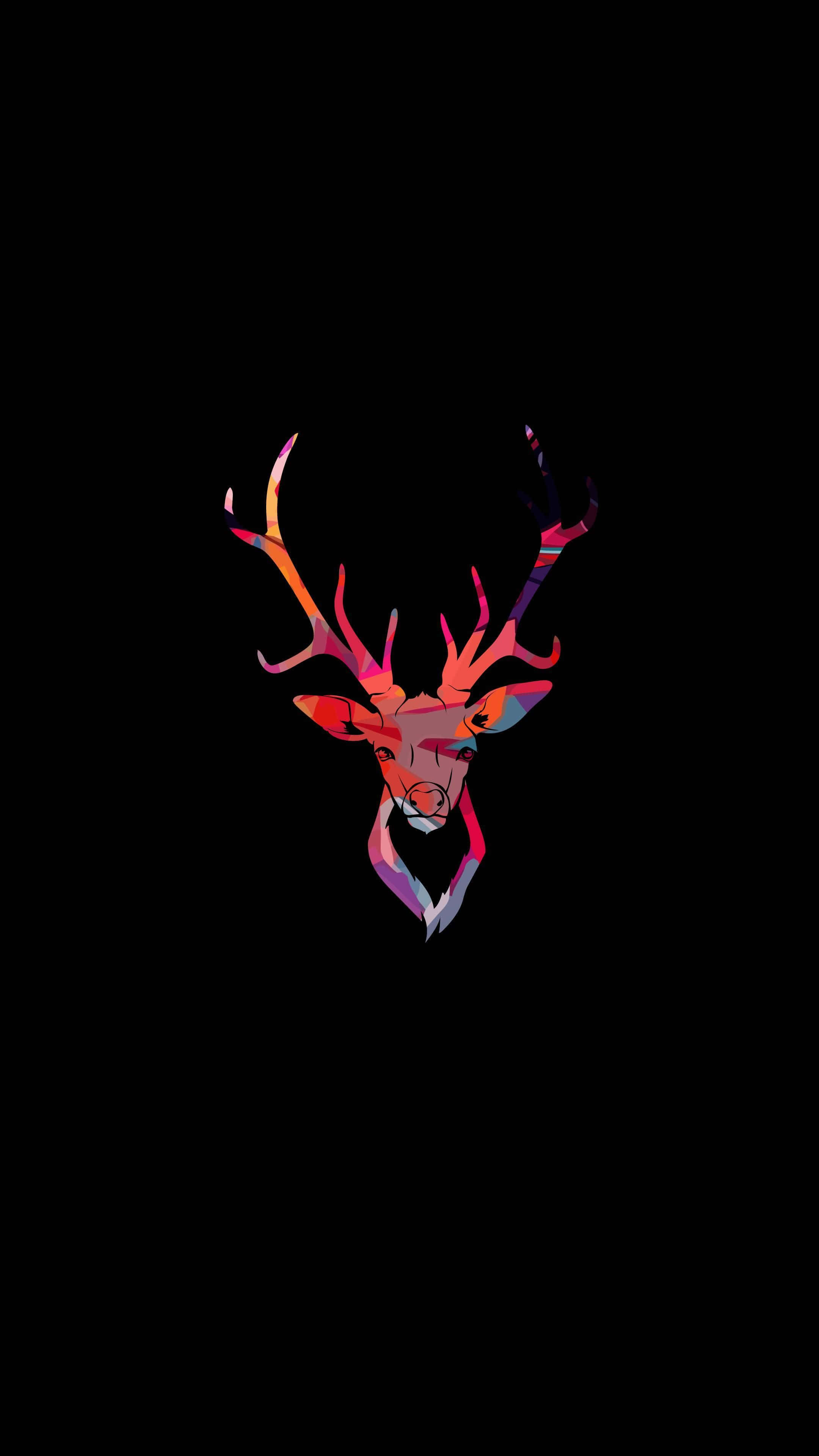 cool deer, geometric deer head, fiery orange pink and purple hues, 4K Phone Wallpaper