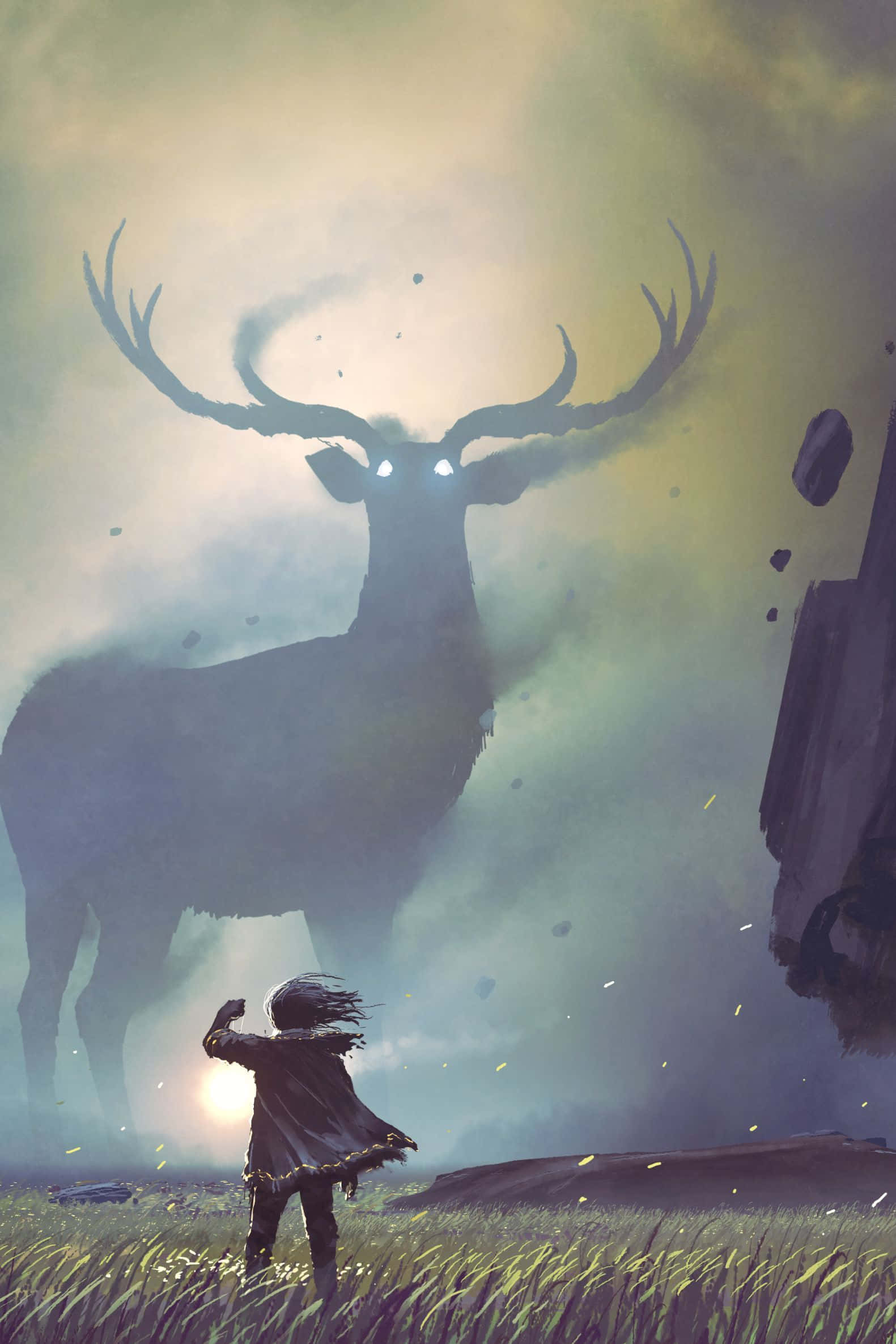 Cool Deer, glowing stag, antlers, Full HD Phone Wallpaper