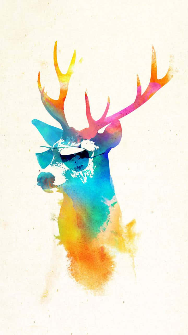 Cool Deer, watercolor deer, rainbow antlers, HD Phone Wallpaper