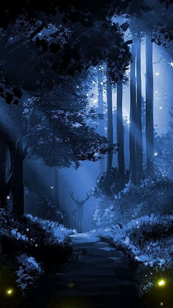 cool deer, mystical blue forest, glowing deer, HD Phone Wallpaper