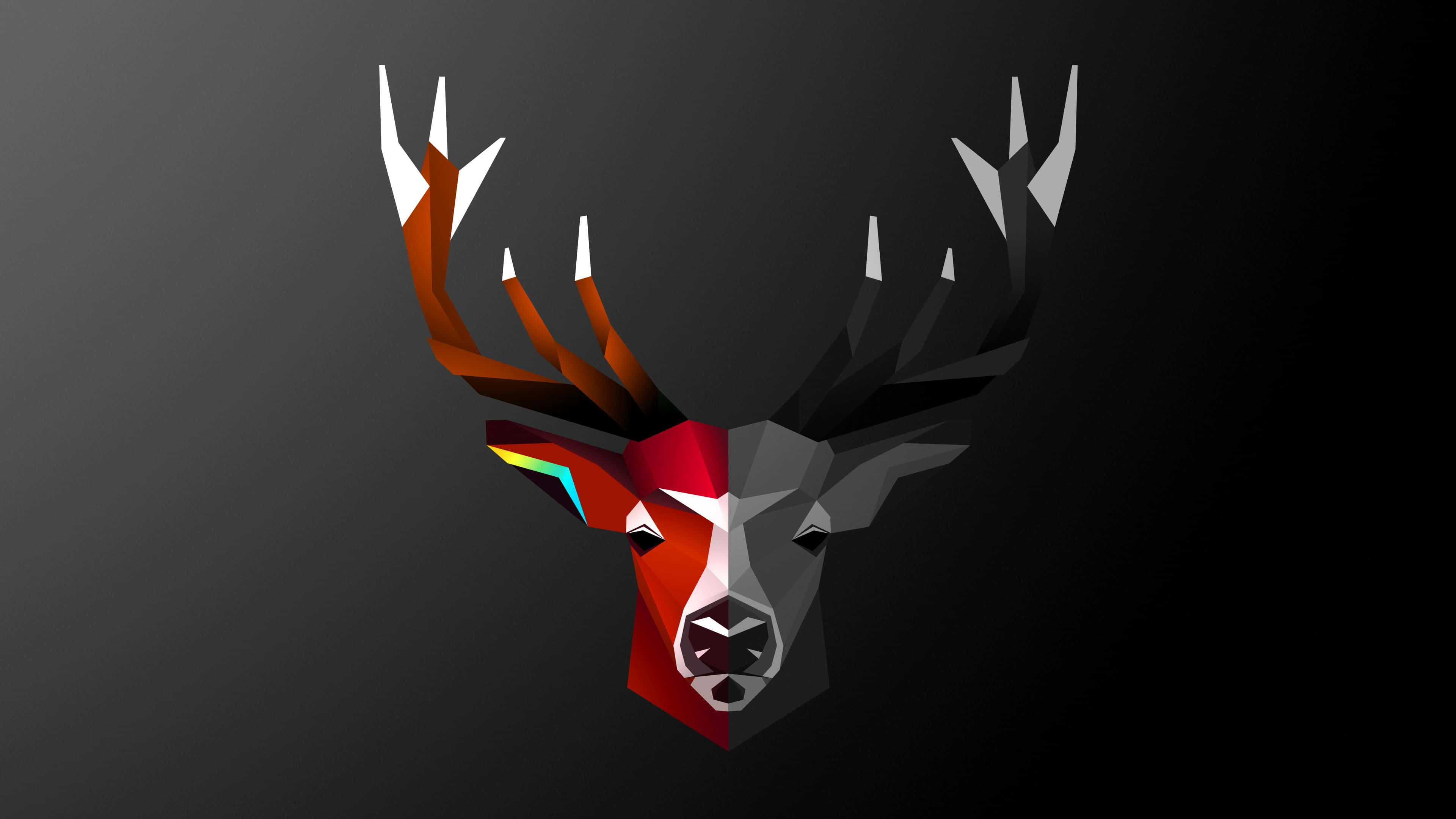 Cool Deer, geometric deer head, vibrant red and orange antlers, 4K Desktop Wallpaper