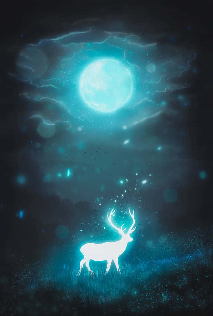 cool deer, glowing white deer, mystical field, SD Phone Wallpaper