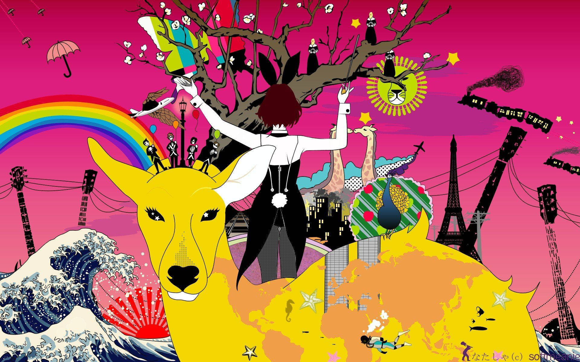 Deer, yellow deer, world map body, Full HD Desktop Wallpaper