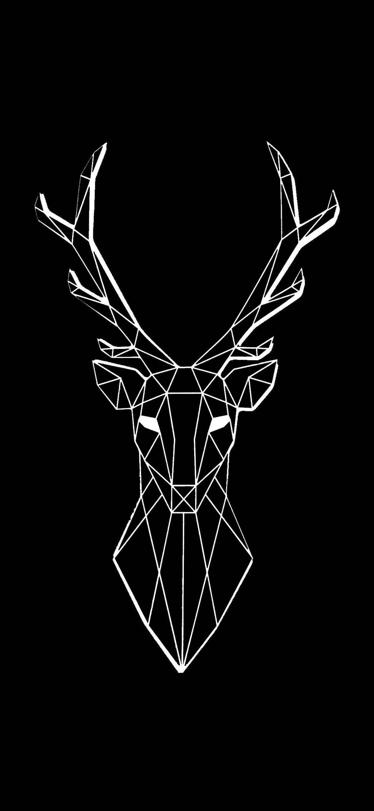 geometric deer, angular antlers, stark white, 2K Phone Wallpaper