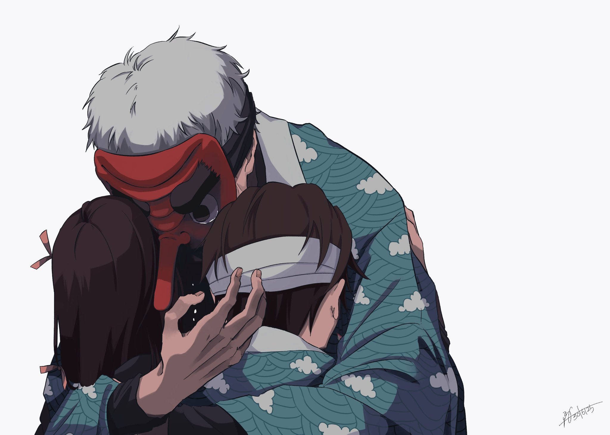 Cool Demon Slayer, red mask, cloud-patterned robe, Full HD Desktop Wallpaper