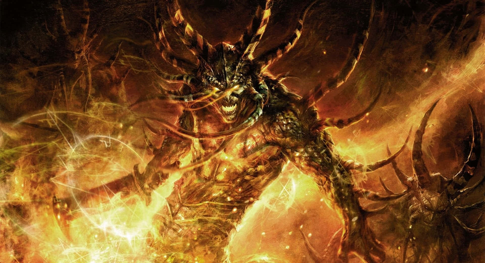 Cool Demon Slayer, glowing eyes, fiery energy, Full HD Desktop Wallpaper