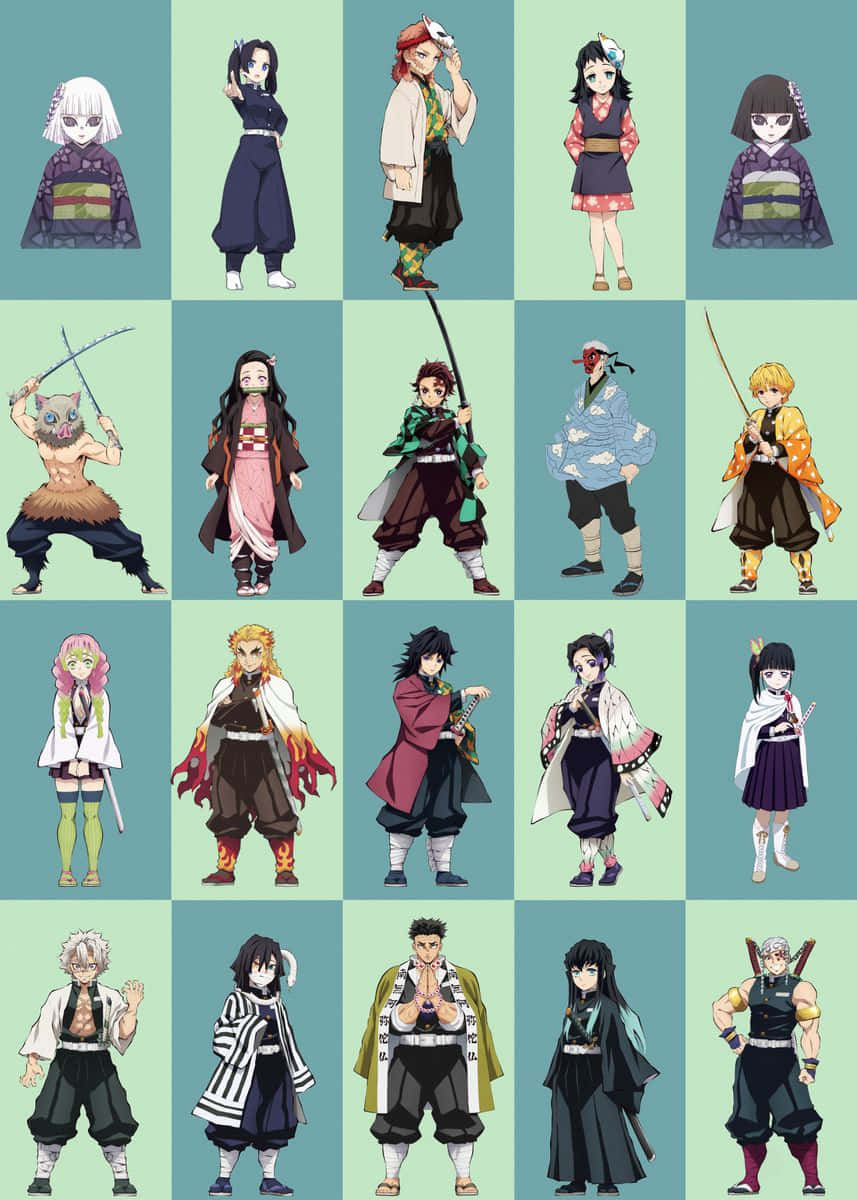 Demon Slayer, anime characters, traditional outfits, SD Phone Wallpaper