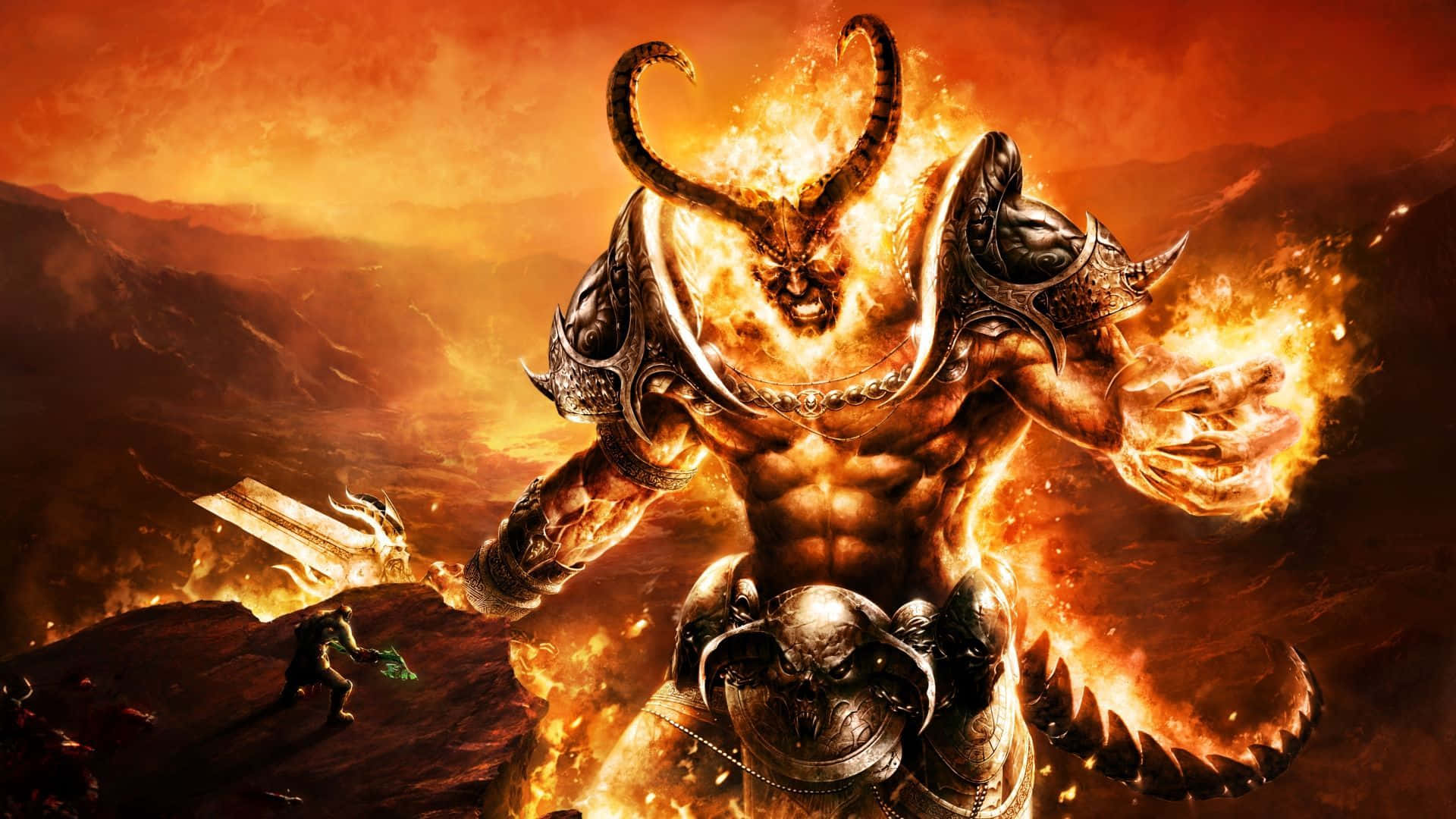 Cool Demon, flaming horns, armor, Full HD Desktop Wallpaper