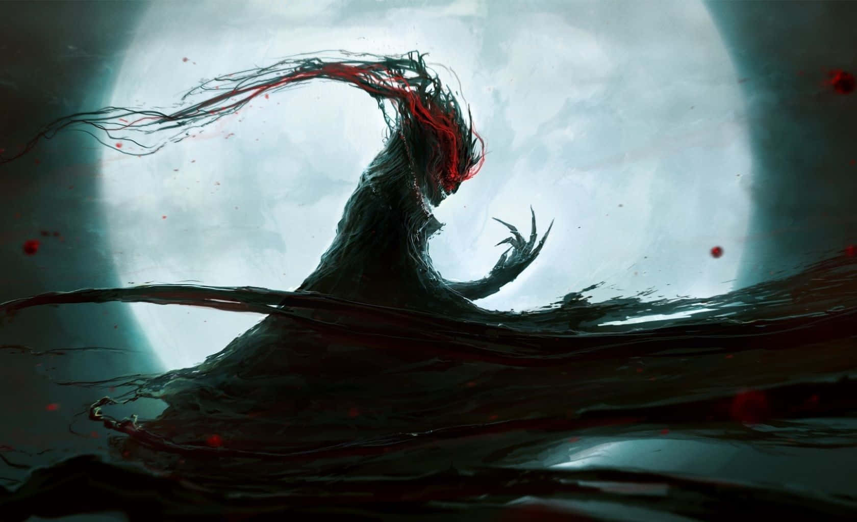 Cool Demon, red tendrils, water, HD Desktop Wallpaper