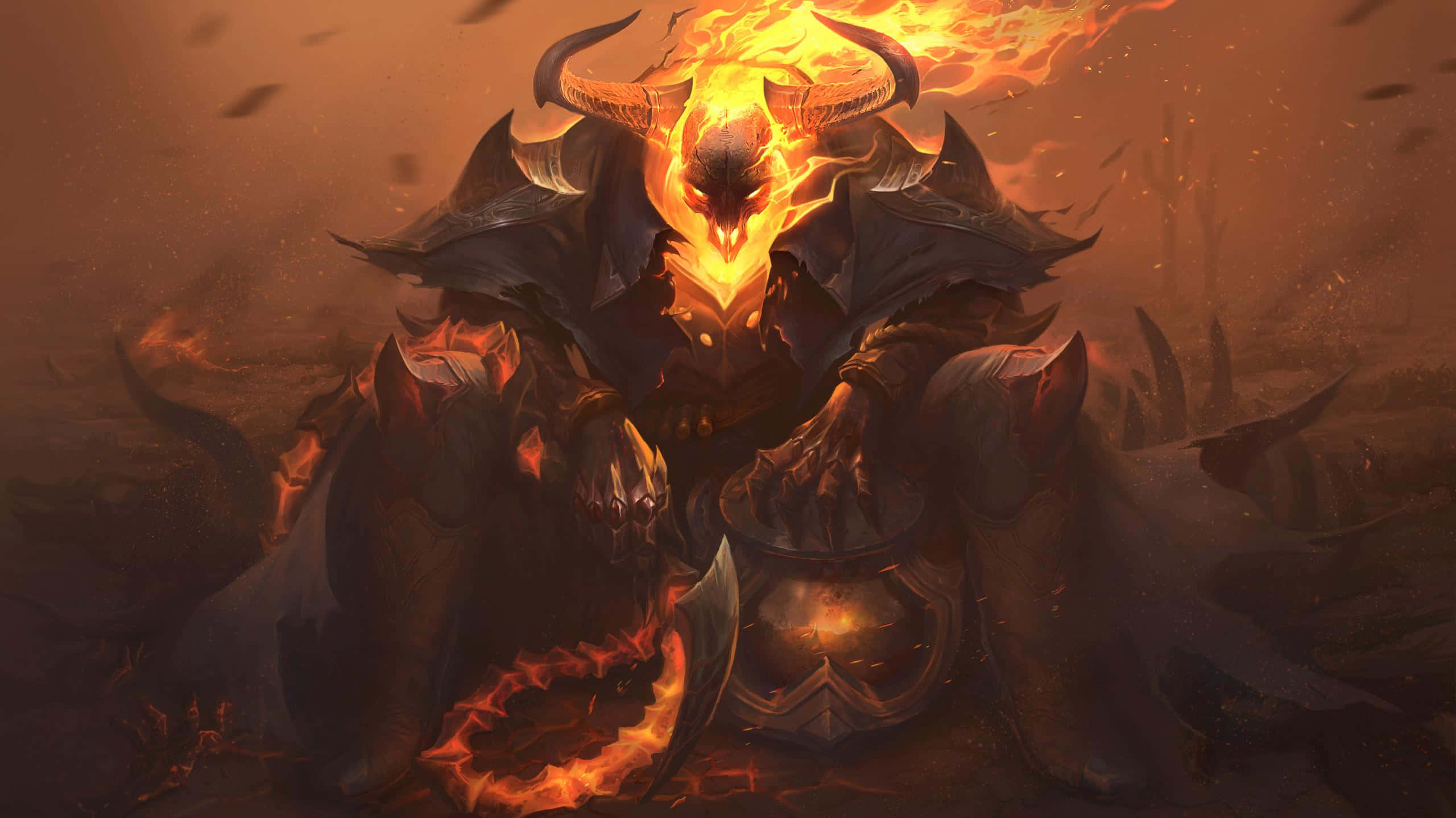 Cool Demon, glowing orange eyes, horns, 2K Desktop Wallpaper