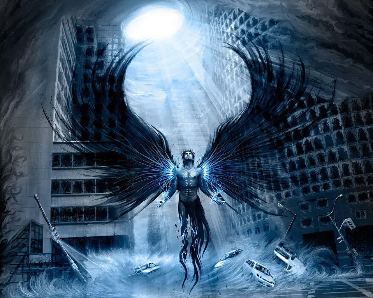 Cool Demon, glowing blue wings, electric aura, HD Desktop Wallpaper