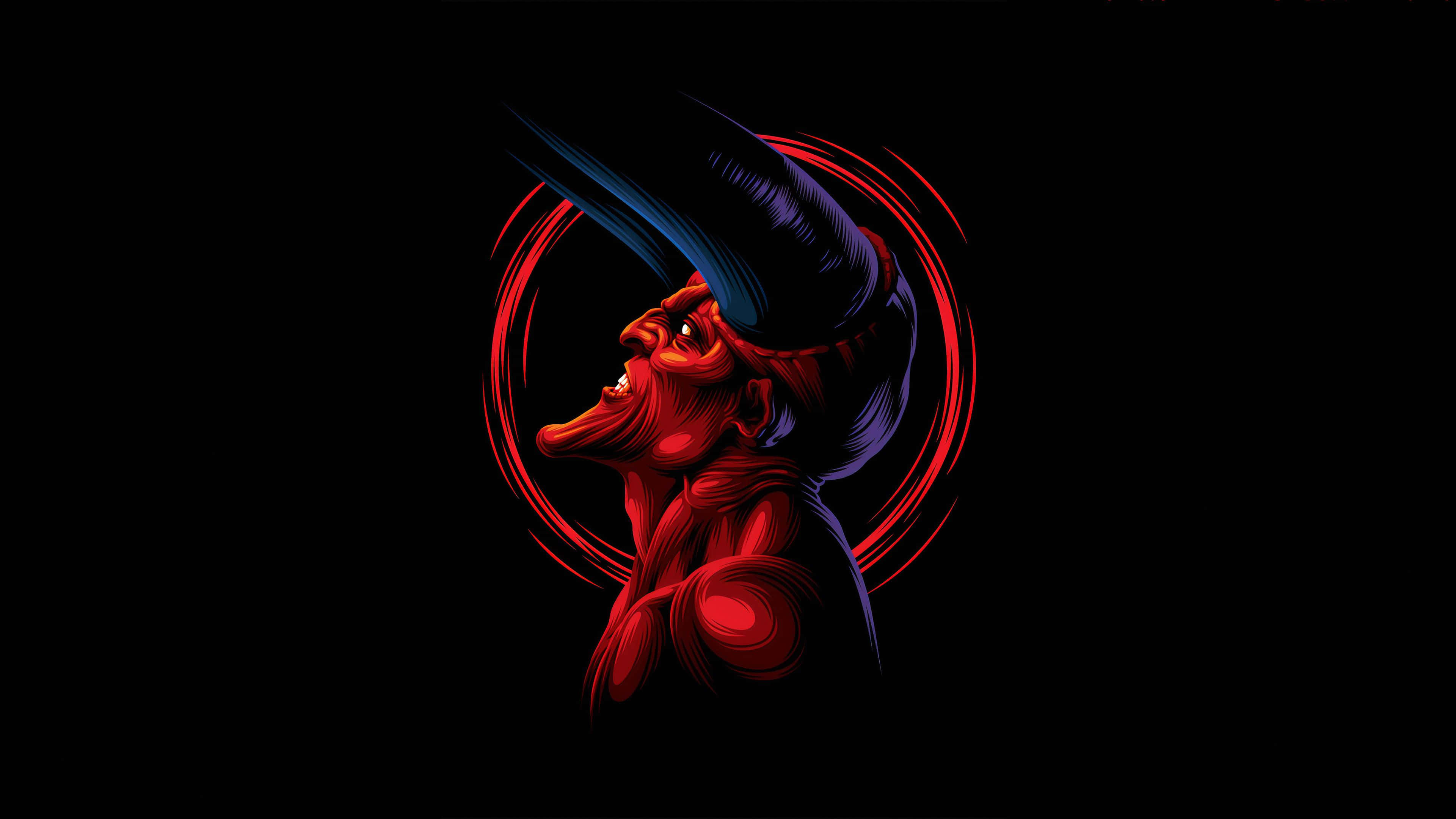 Cool Demon, red devil, blue horns, 4K Desktop Wallpaper