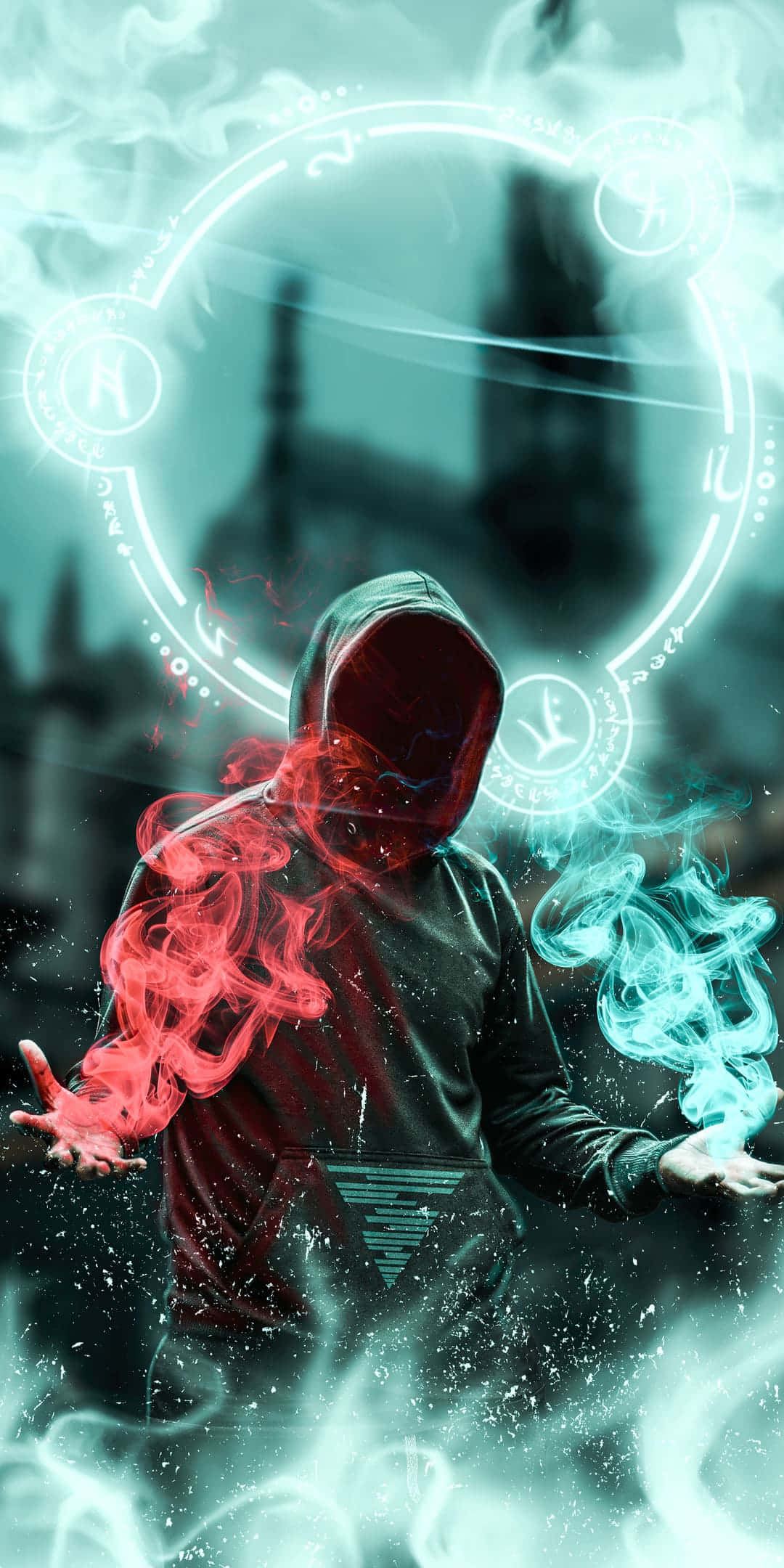 iPhone, red, cyan, Full HD Phone Wallpaper