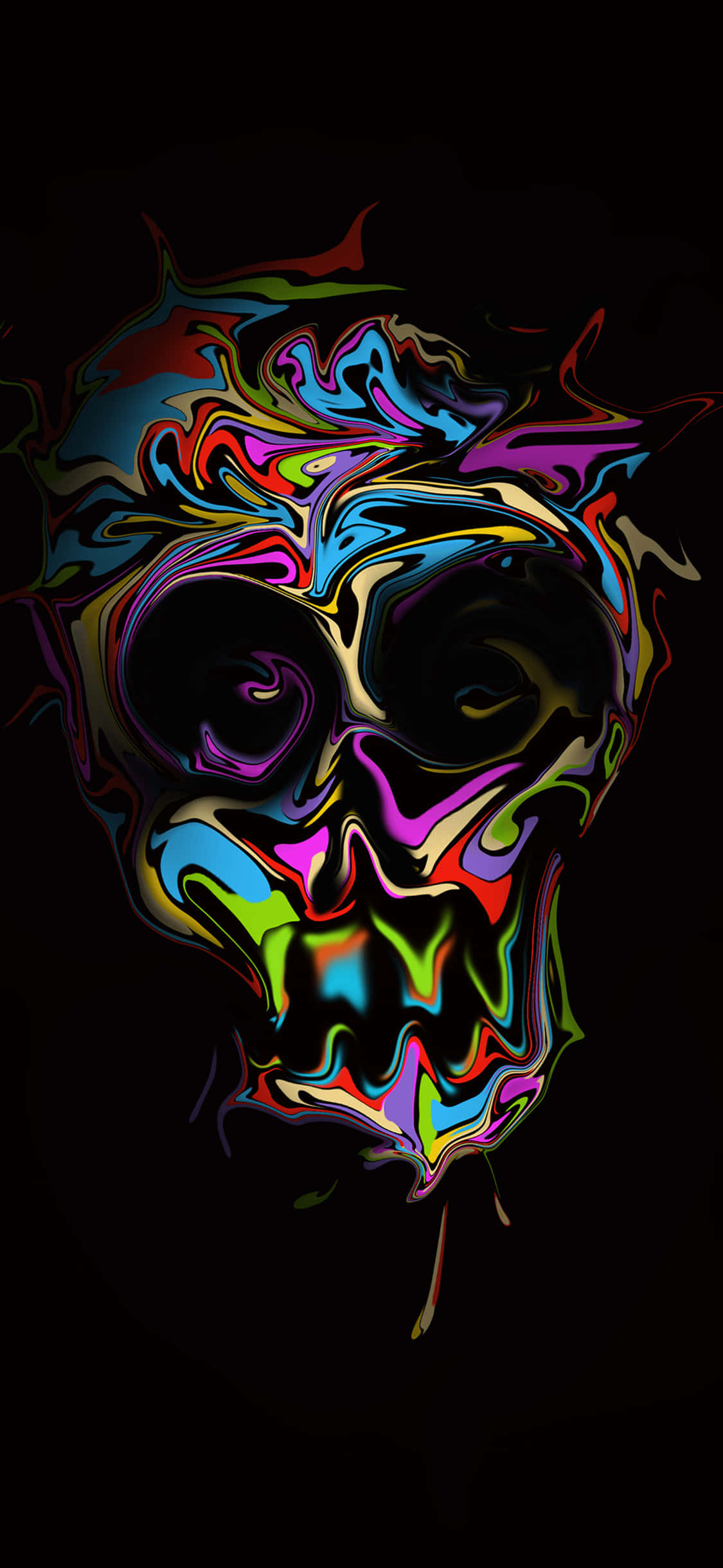 psychedelic skull, swirling rainbow colors, black background, Full HD Phone Wallpaper