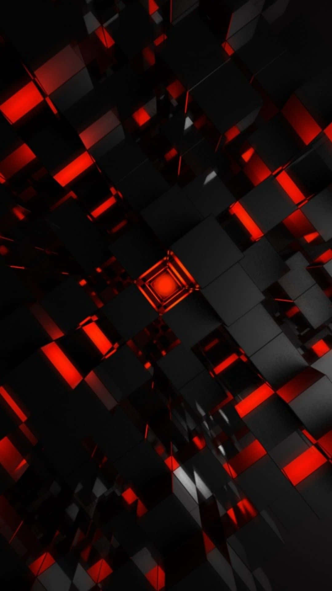 Futuristic Cool Design iPhone, black cubes, glowing red edges, Full HD Phone Wallpaper
