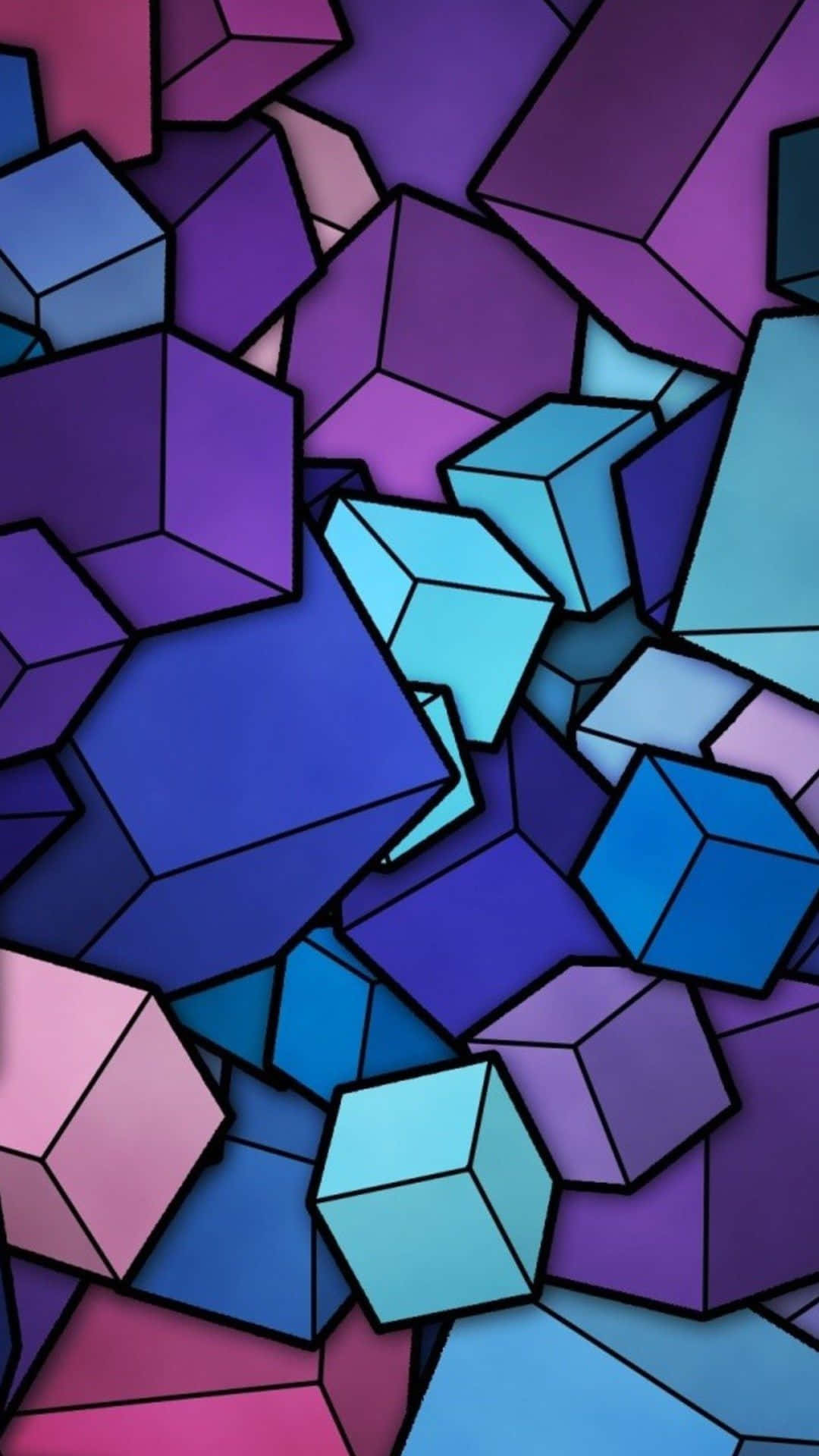 Clever iPhone, vibrant geometric cubes, purple blue, Full HD Phone Wallpaper