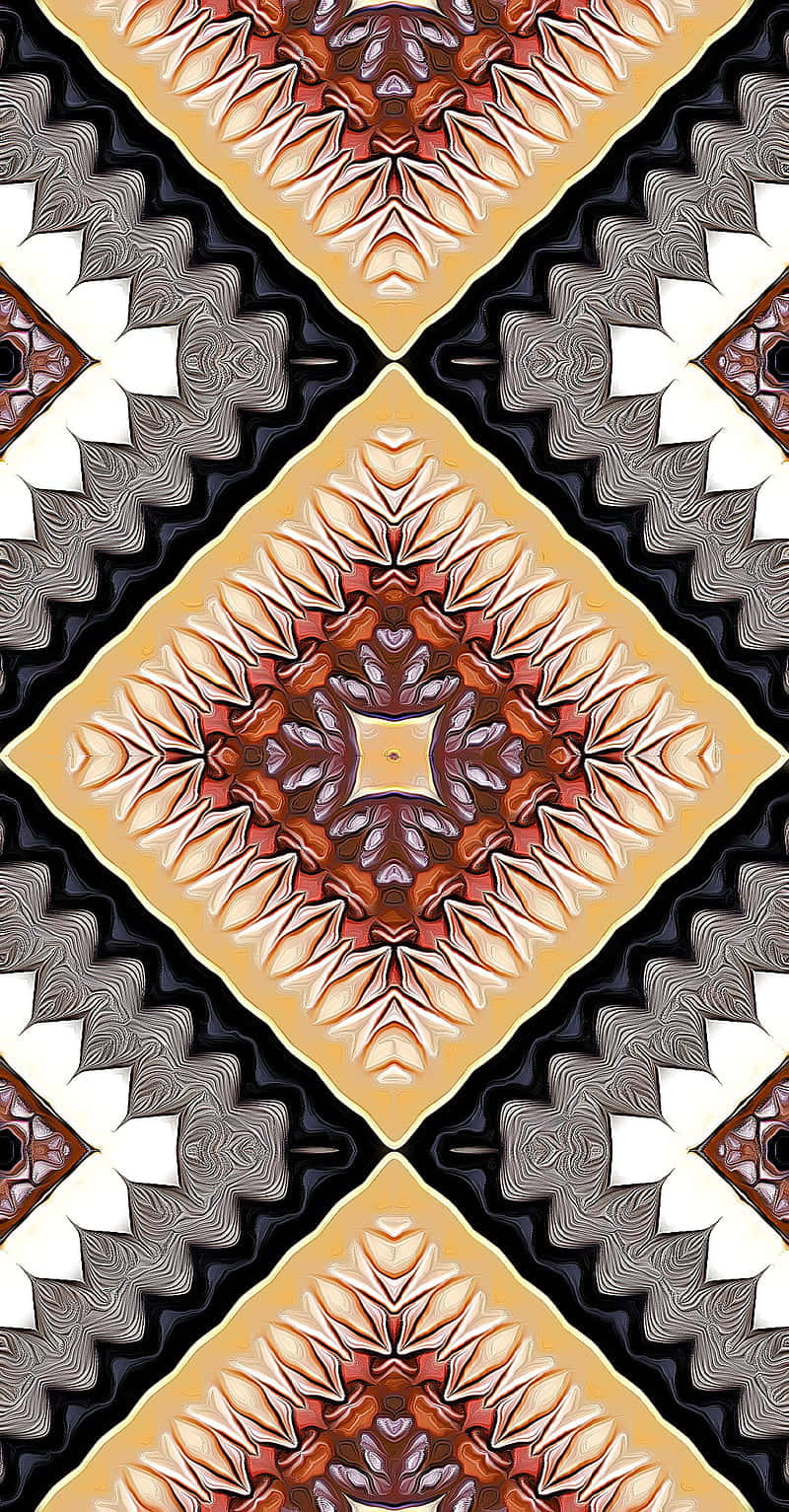 vibrant symmetrical kaleidoscope pattern, repeating geometric shapes, warm amber tones, HD Phone Wallpaper