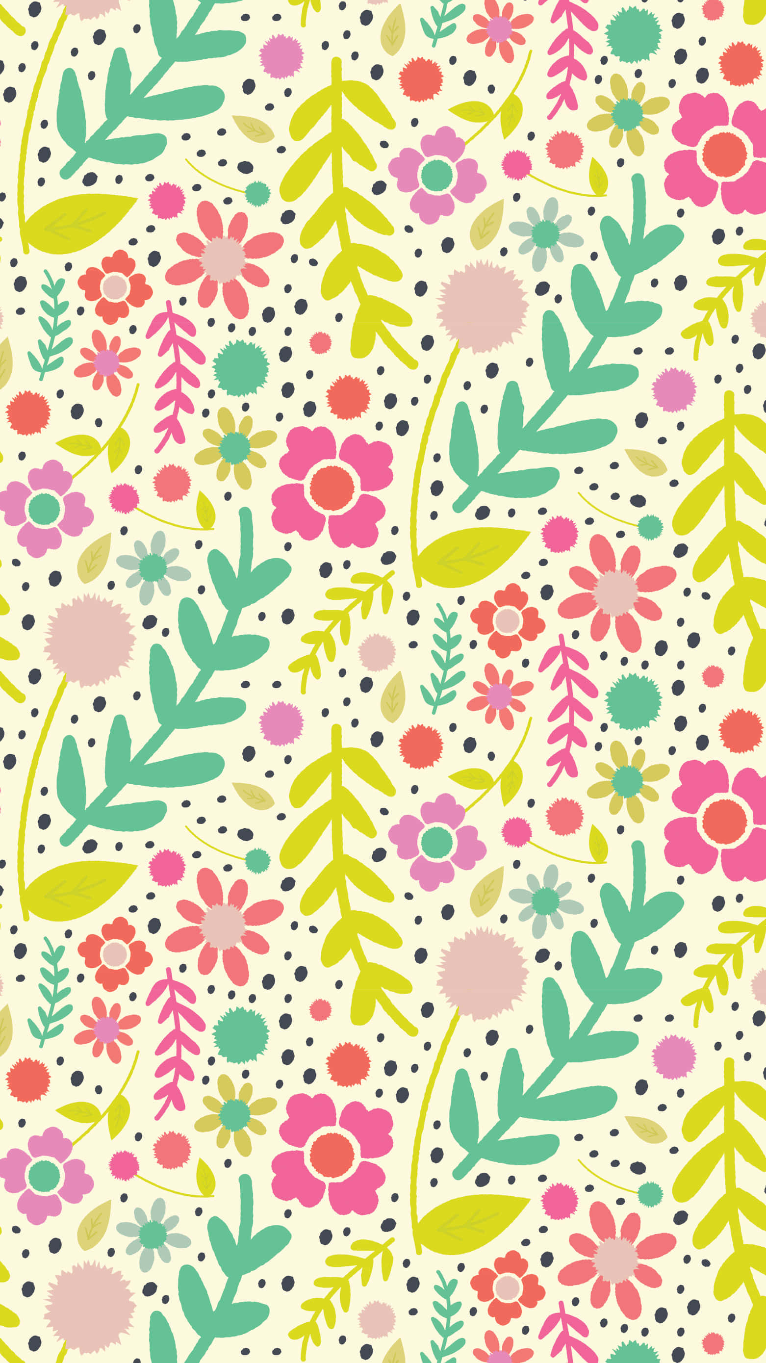 floral pattern, pink red flowers, green leaves, 2K Phone Wallpaper