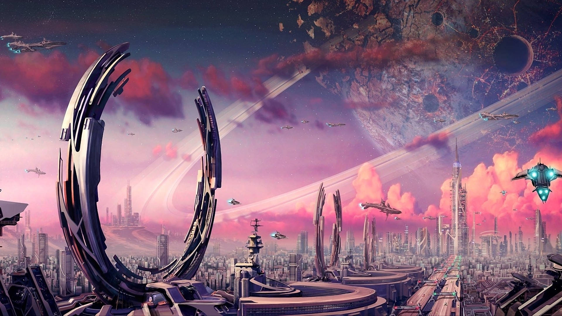 sci fi landscape, travel gates, futuristic cityscape, Full HD Desktop Wallpaper