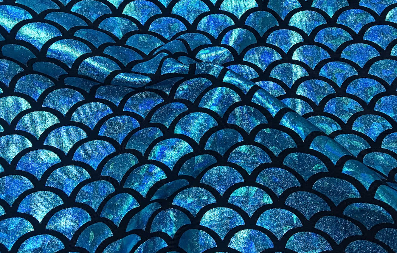 synthetic mermaid scales, shimmering blue mermaid-scale fabric, bold black outlines, HD Desktop Wallpaper