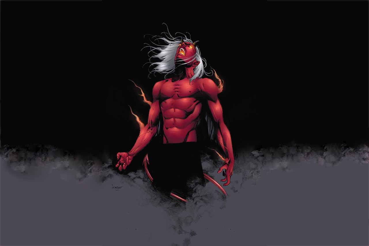 Cool Devil, white hair, red skin, HD Desktop Wallpaper