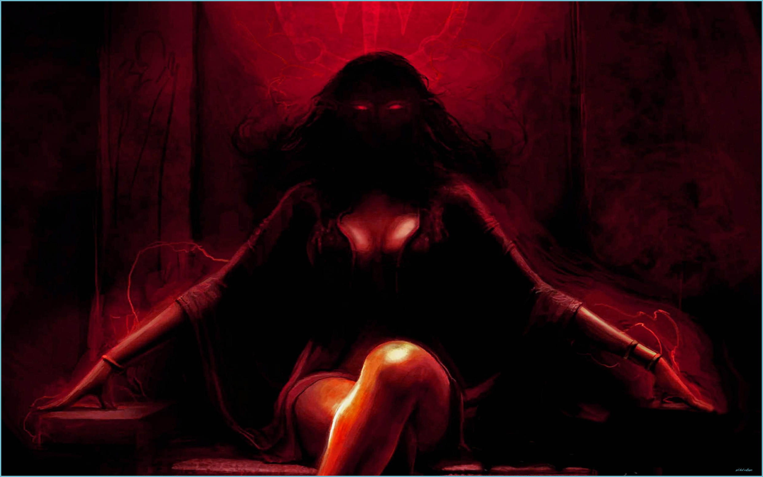 Cool Devil Woman Art, glowing red eyes, crimson light, Full HD Desktop Wallpaper