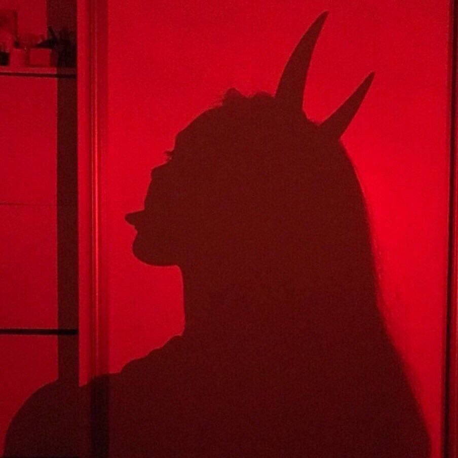 Cool Devil Woman Red Shadow, red-lit silhouette, devil mask, SD Desktop Wallpaper