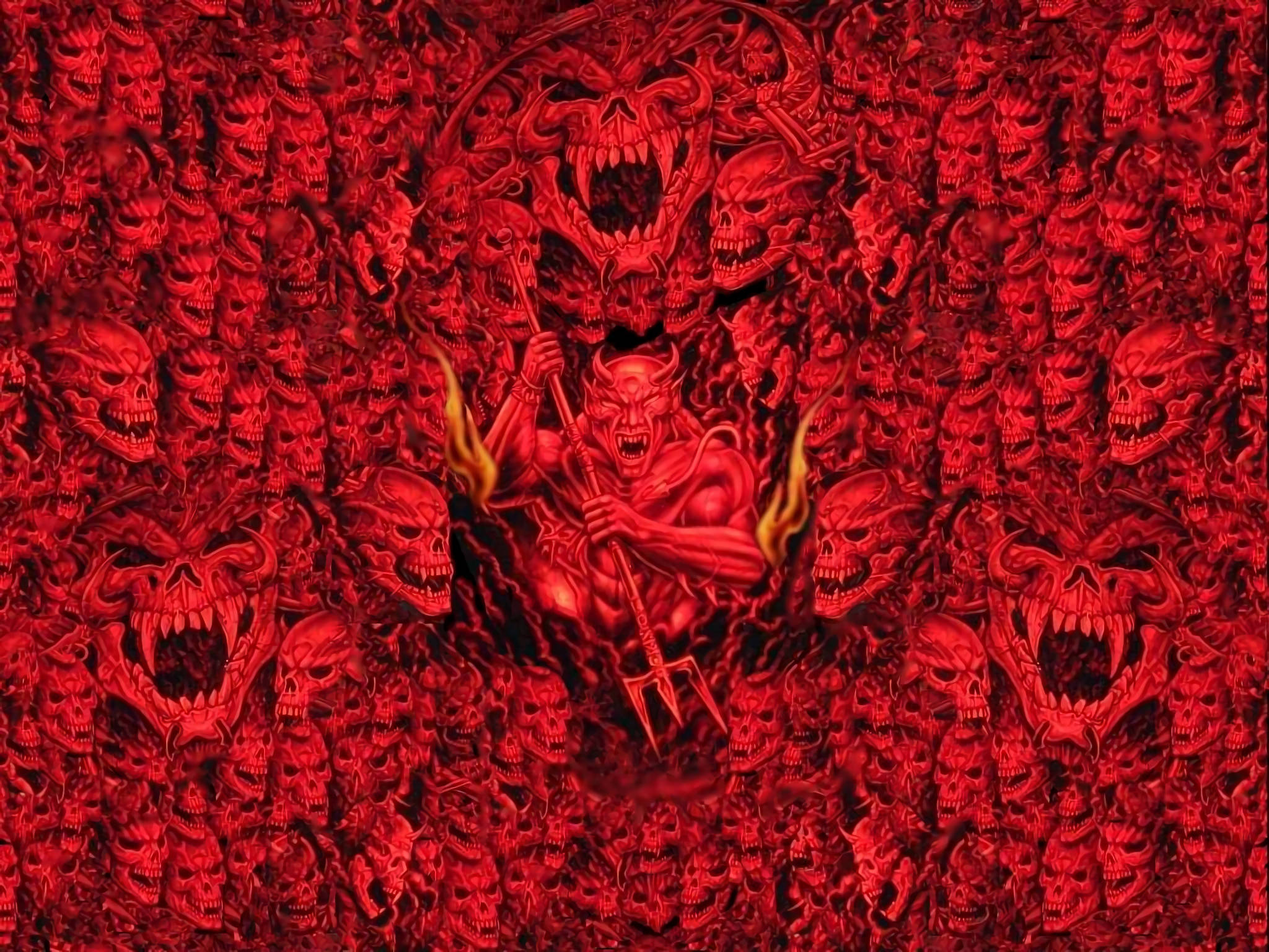 Cool Devil, red skulls, demonic figure, Full HD Desktop Wallpaper