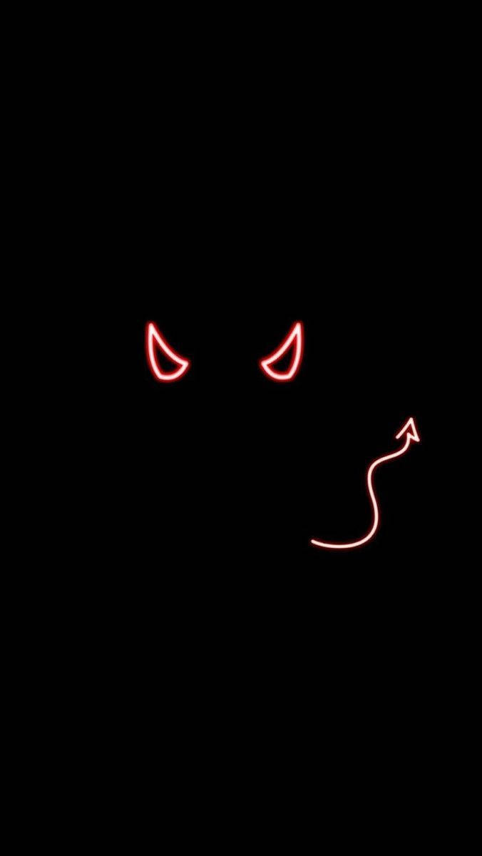 Cool Devil, glowing red neon devil eyes, curved arrow smirk, SD Phone Wallpaper