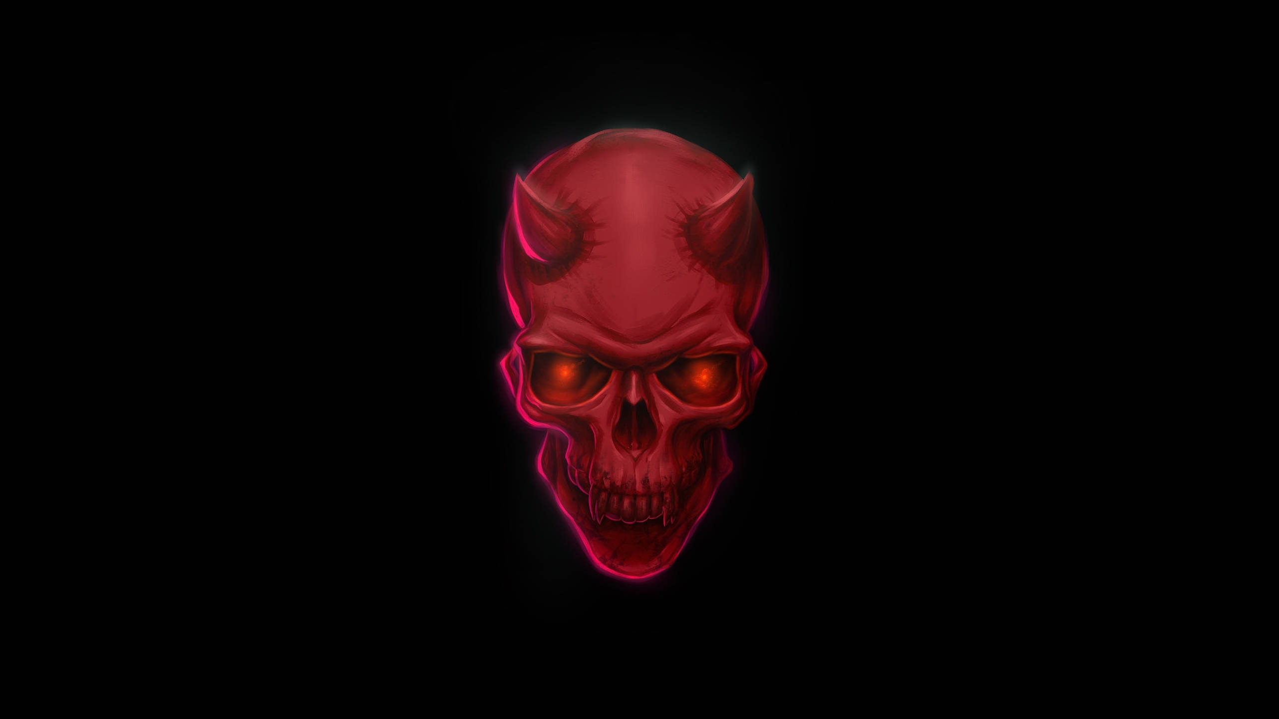 Cool Devil, red skull, glowing red, 2K Desktop Wallpaper