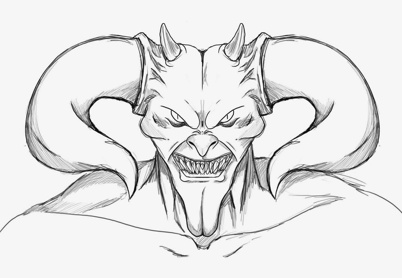 Cool Devil, black and white sketch, menacing demonic creature, HD Desktop Wallpaper
