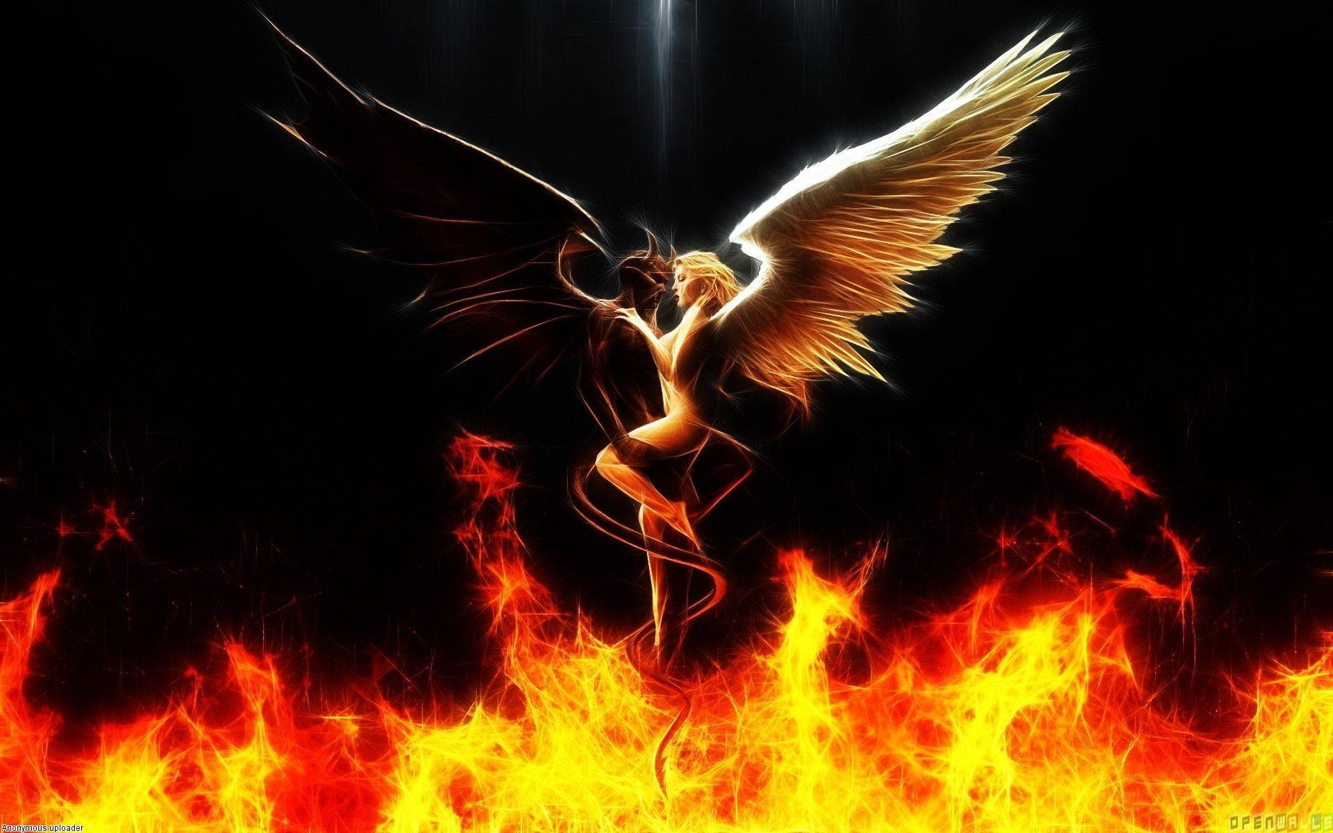 Cool Devil, angel, golden wings, Full HD Desktop Wallpaper