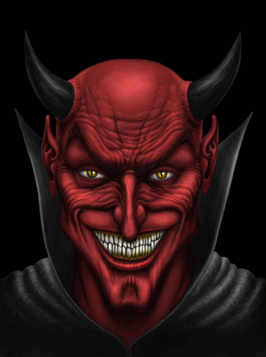 Cool Devil, red-skinned, black horns, SD Phone Wallpaper