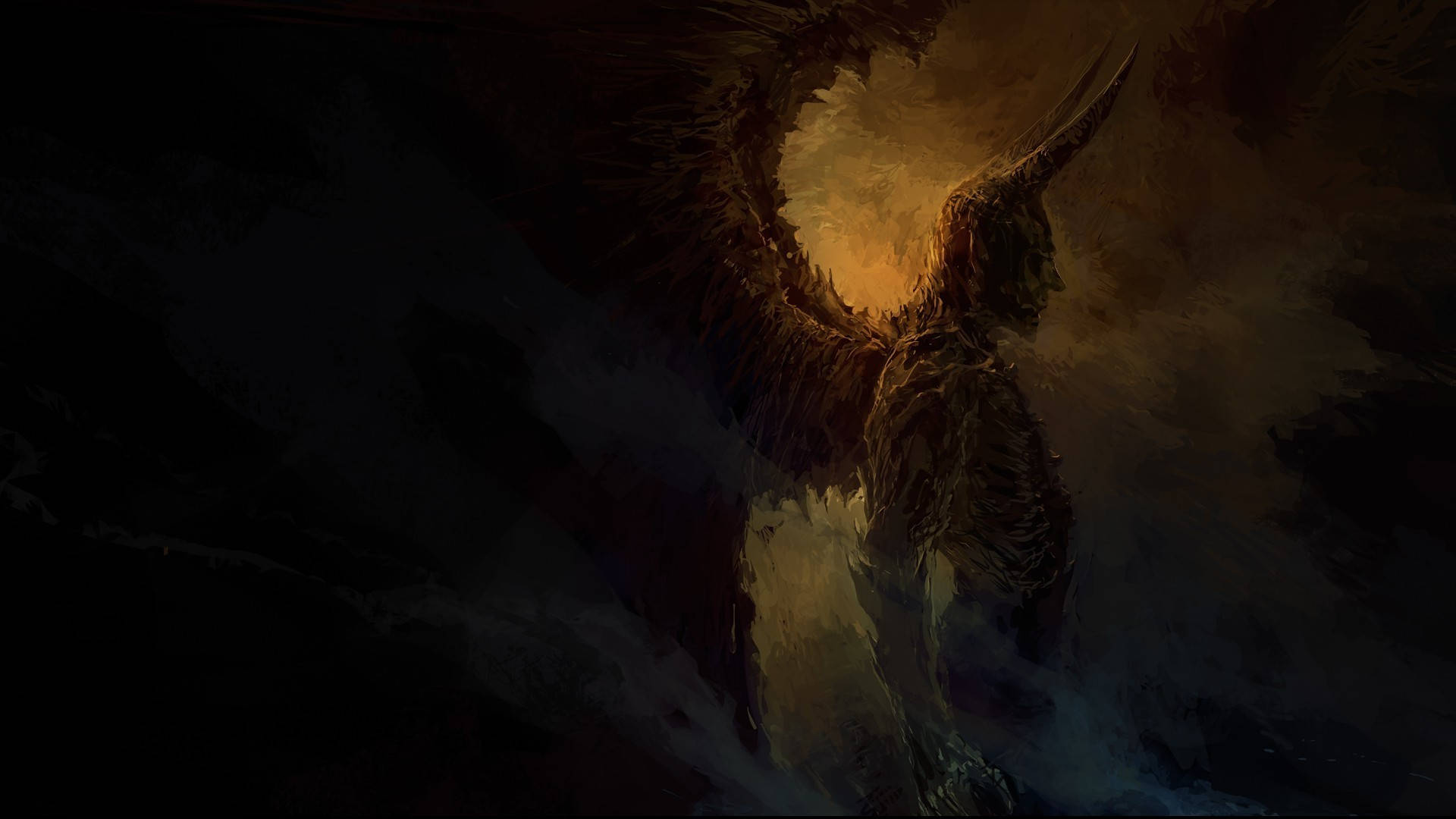 Cool Devil, dark-winged demonic figure, glowing horns, Full HD Desktop Wallpaper