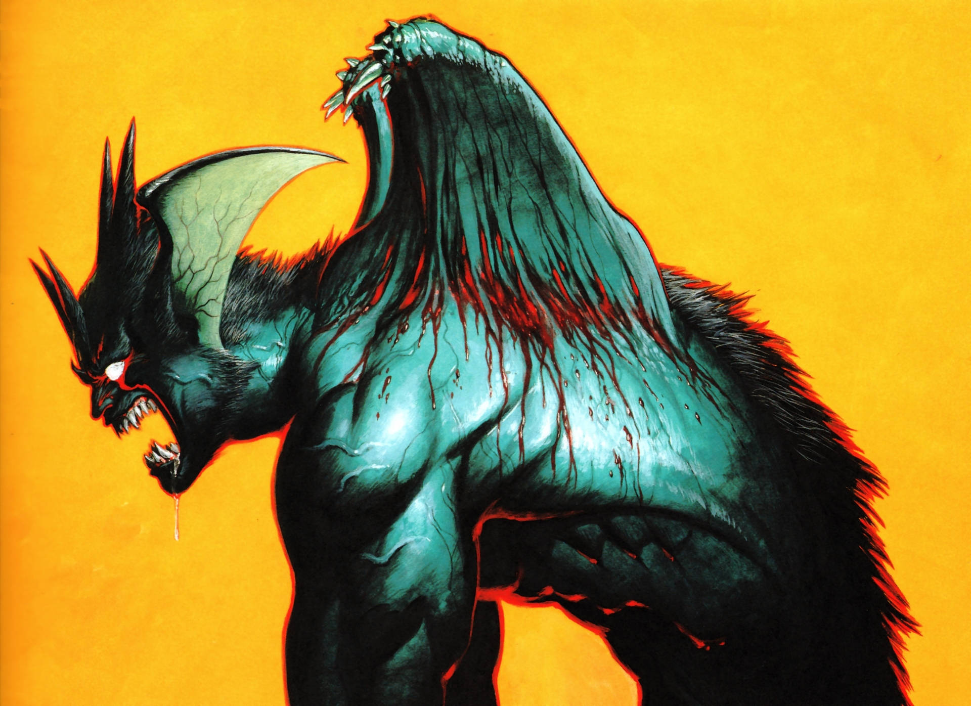 Cool Devil, bat wings, teal demon, Full HD Desktop Wallpaper