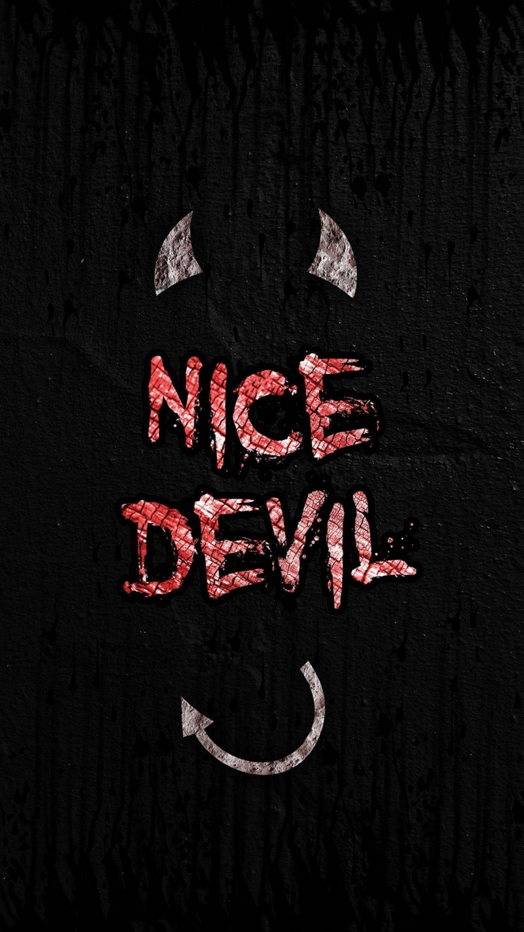 Nice Devil, cracked red text, textured black background, Full HD Phone Wallpaper