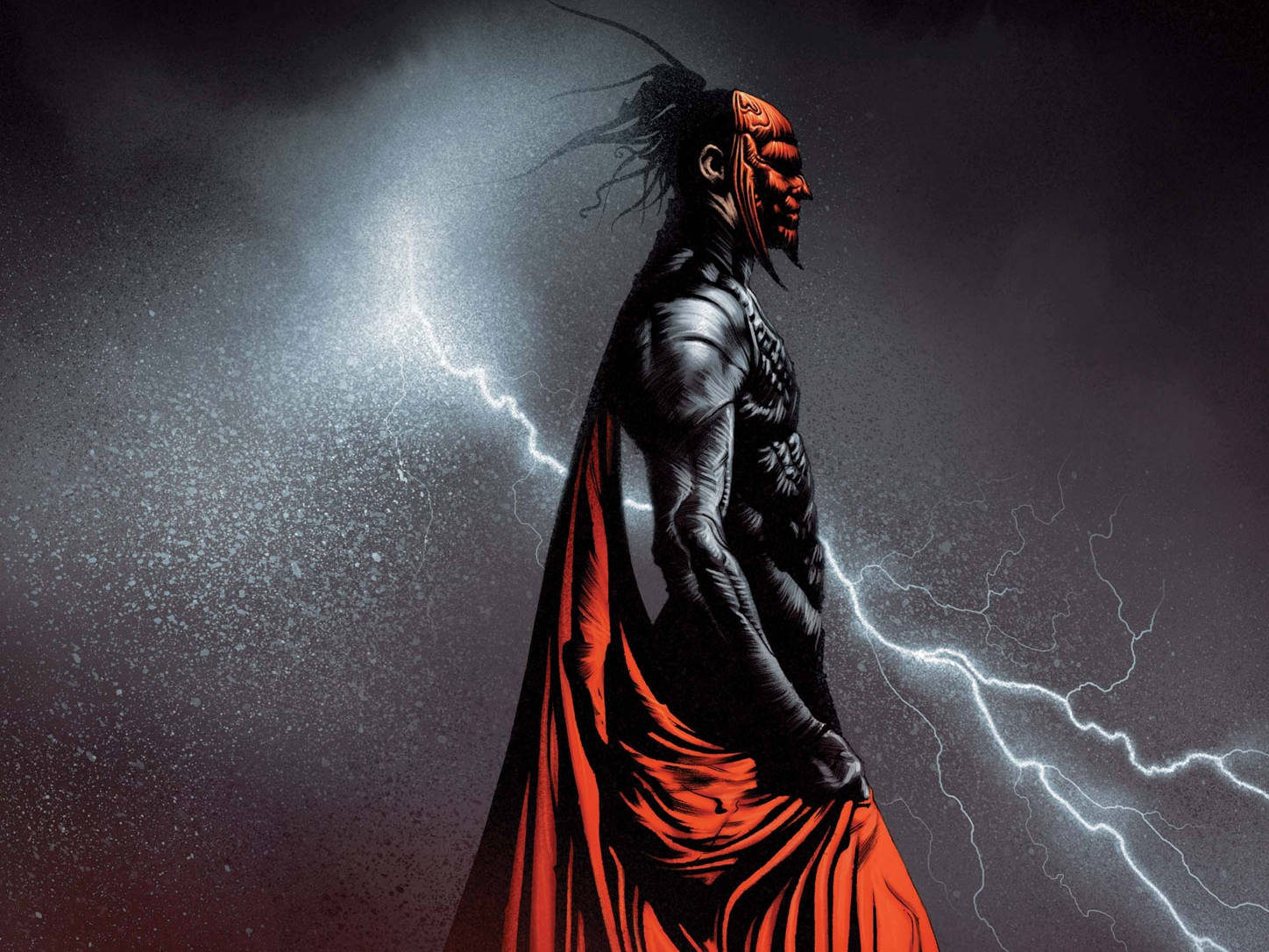 Cool Devil Lightning, demonic figure, red skin, HD Desktop Wallpaper