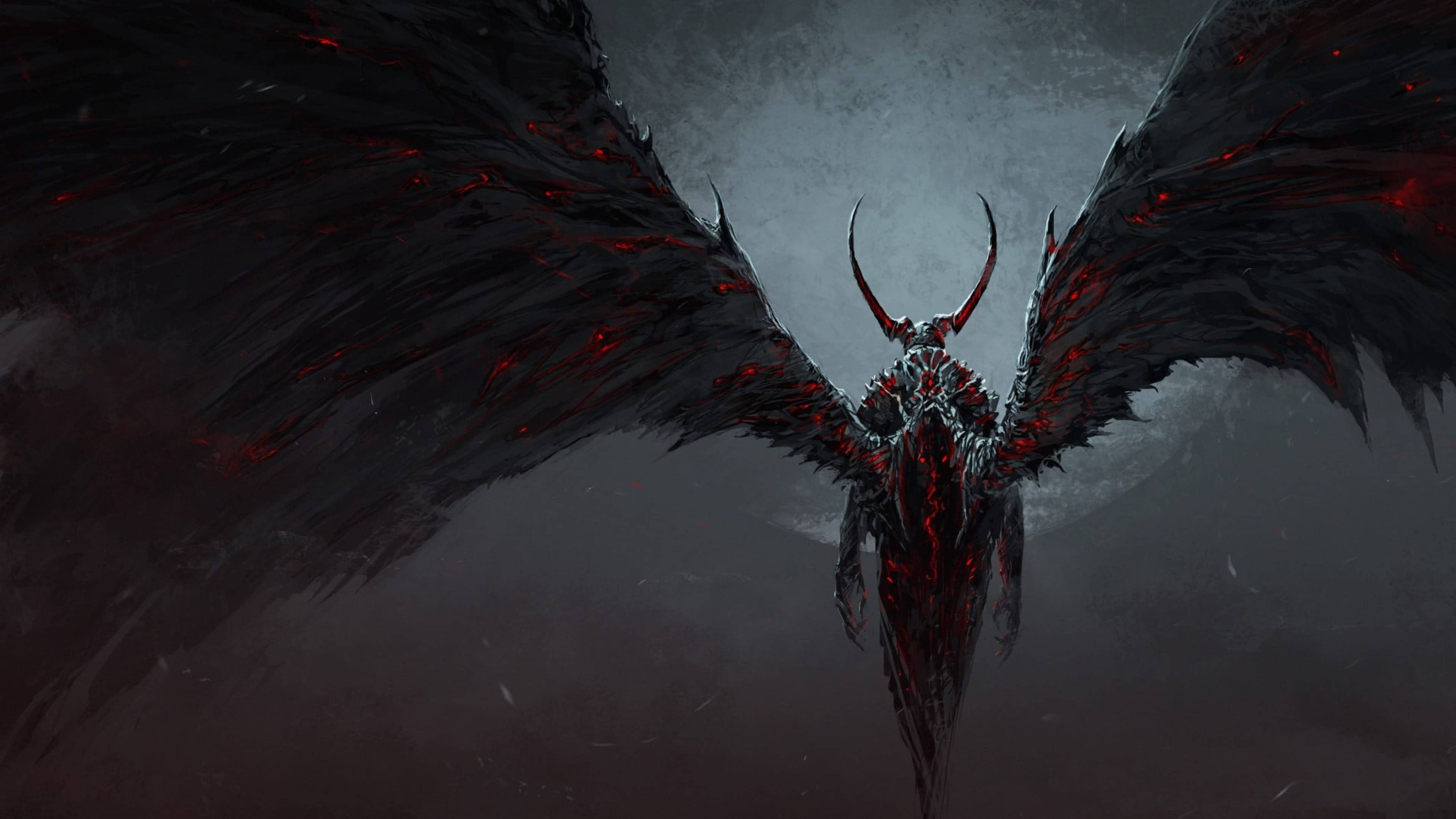 Devil, wings, glowing red veins, 4K Desktop Wallpaper
