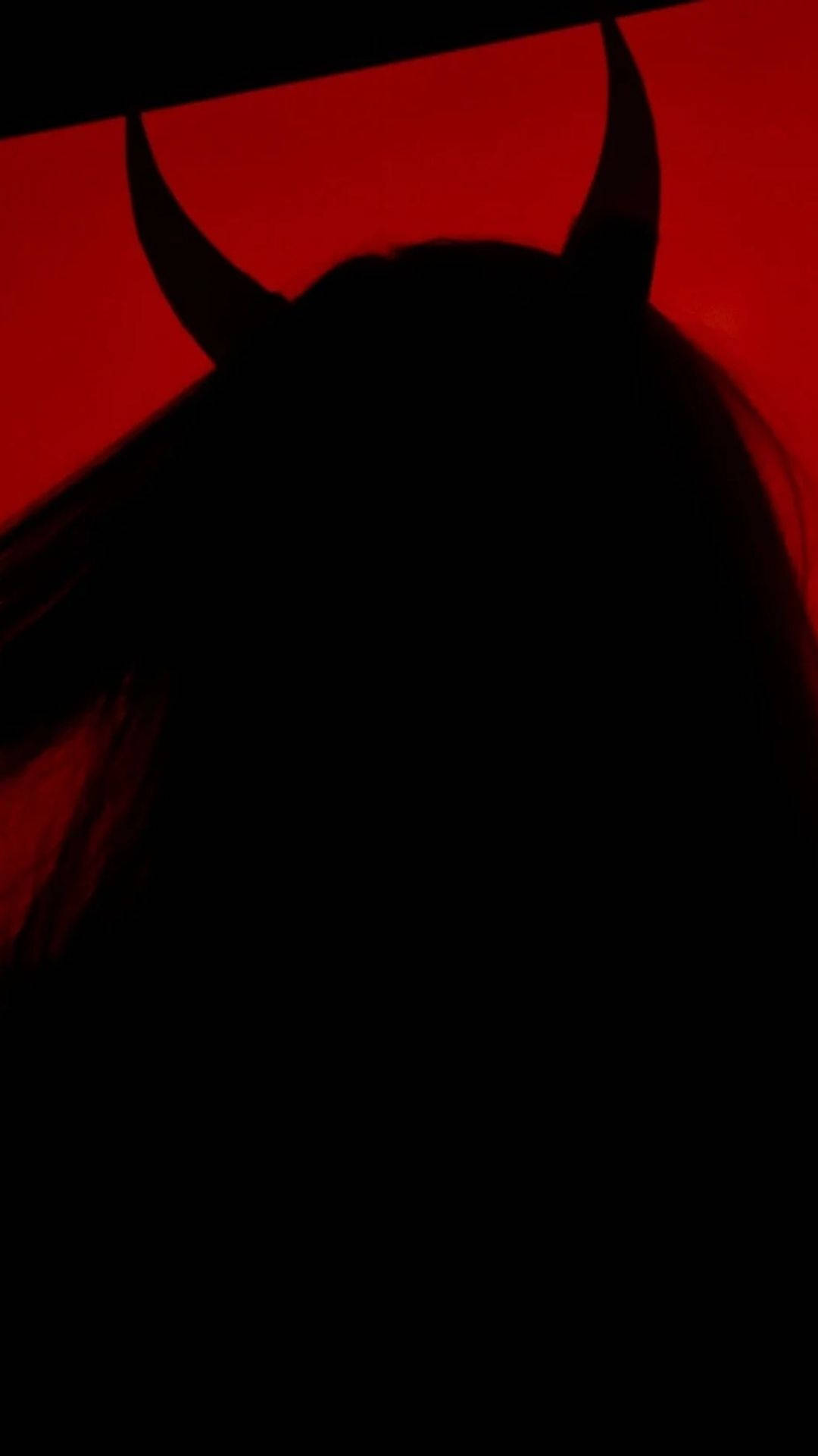 devil silhouette, horns, vivid red background, Full HD Phone Wallpaper