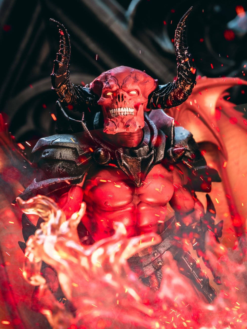 evil smiling devil monster, red-skulled demon, black horns, HD Phone Wallpaper
