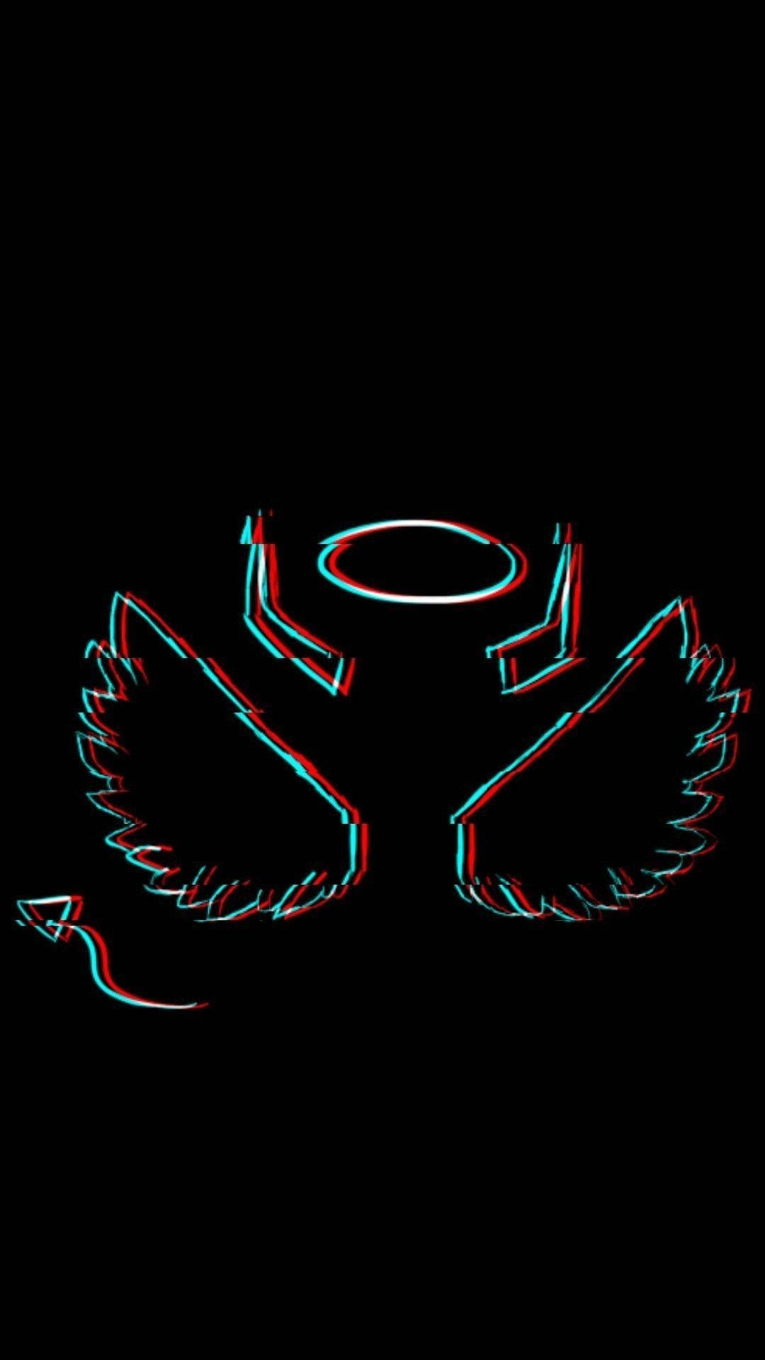 glitching devil wings, glowing red and cyan, angel wings, Full HD Phone Wallpaper