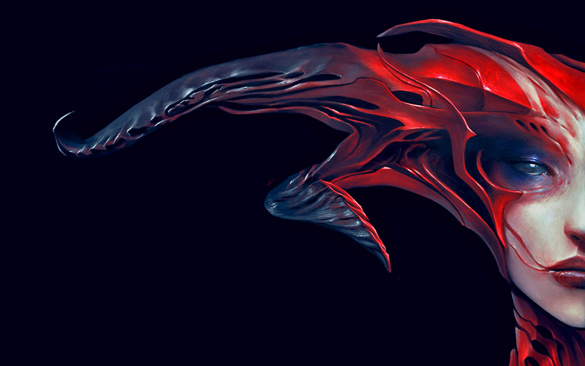devil horns, demonic, red and black liquid-like tendrils, Full HD Desktop Wallpaper