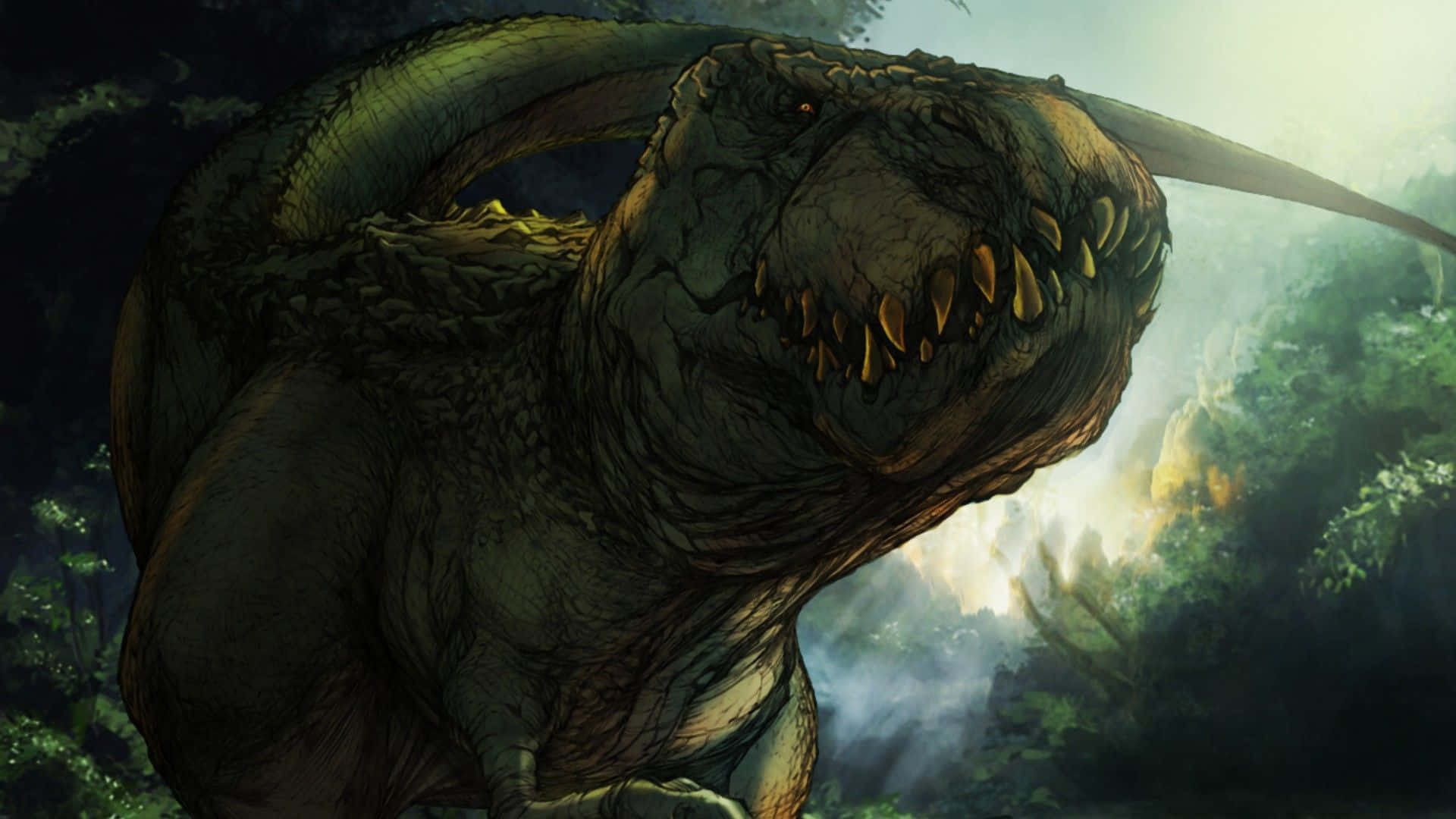 cool dinosaur, intimidating black spikes, dense forest, Full HD Desktop Wallpaper