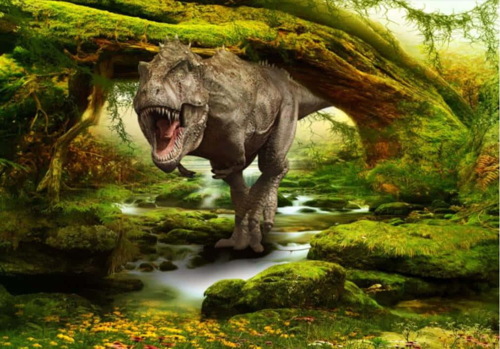 tyrannosaurus rex, 3D model, lush green forest clearing, SD Desktop Wallpaper