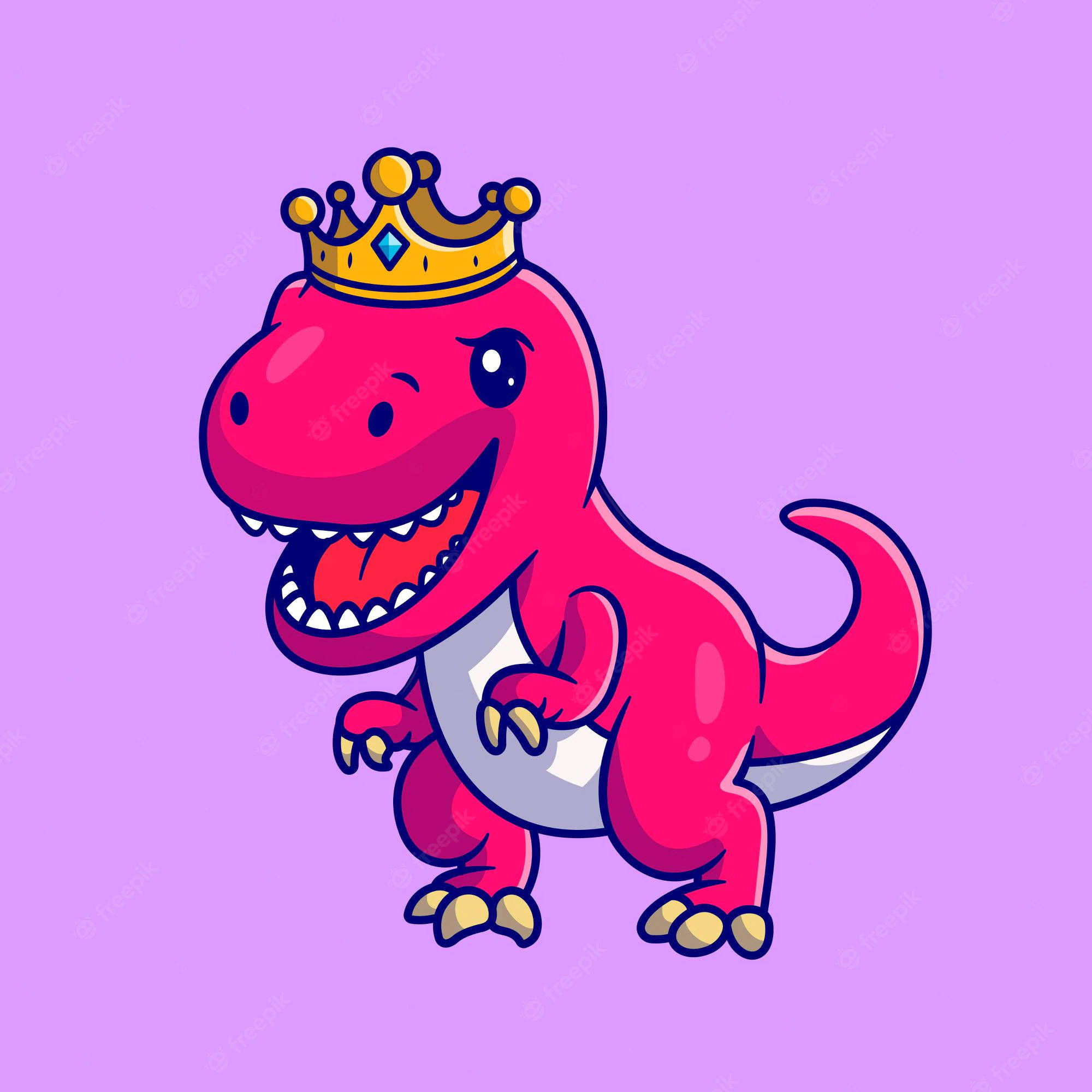 cute pink dinosaur king t rex, golden crown, solid purple background, Full HD Desktop Wallpaper
