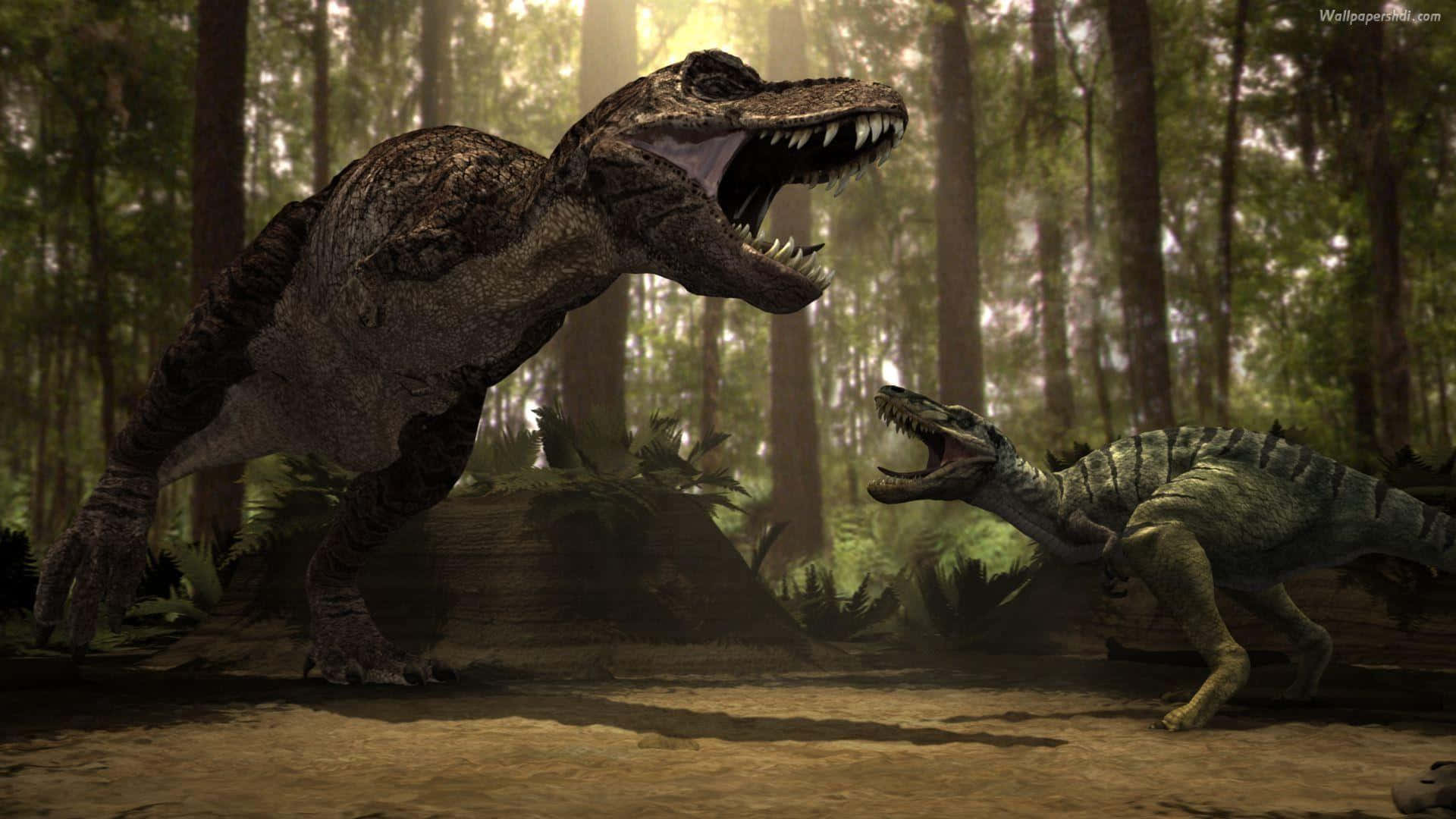 Cool Dinosaur, stunning blue sky, sunlit prehistoric forest, Full HD Desktop Wallpaper